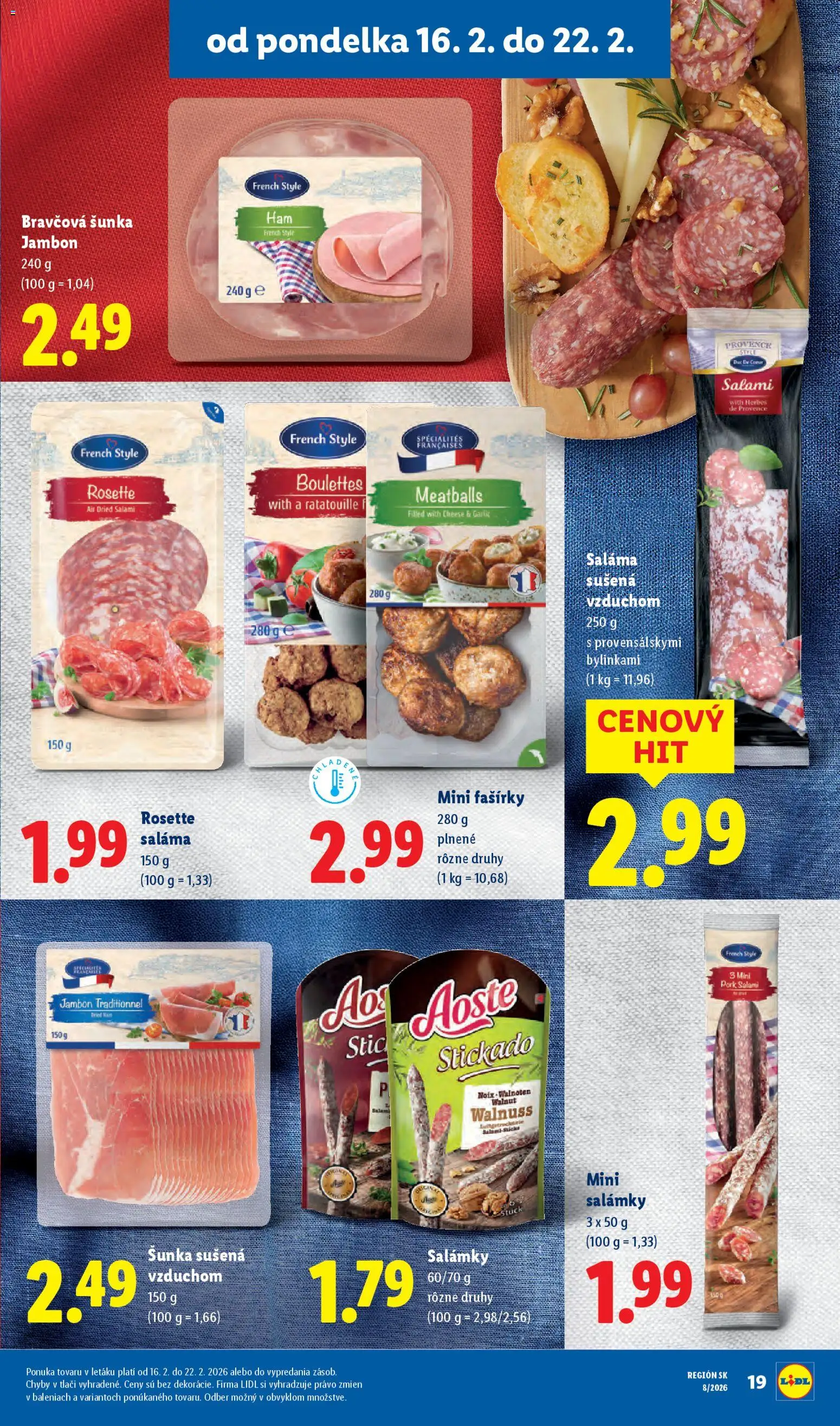 Nové Lidl akcie – leták je platný od 19.02.2026 | Strana: 51 | Produkty: Saláma, Šunka, Fašírky