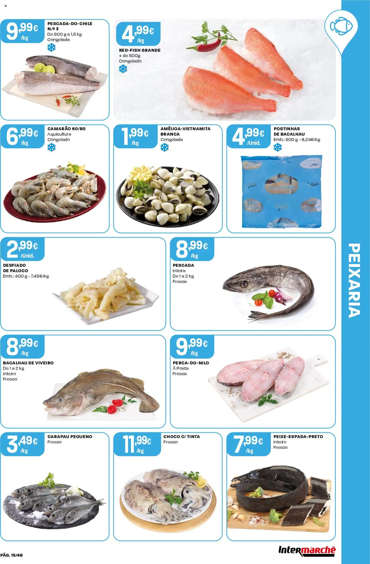 Intermarché folheto │ válido de 11.12.2025 | Página: 15 | Produtos: Bacalhau, Pescada, Tinta, Camarão