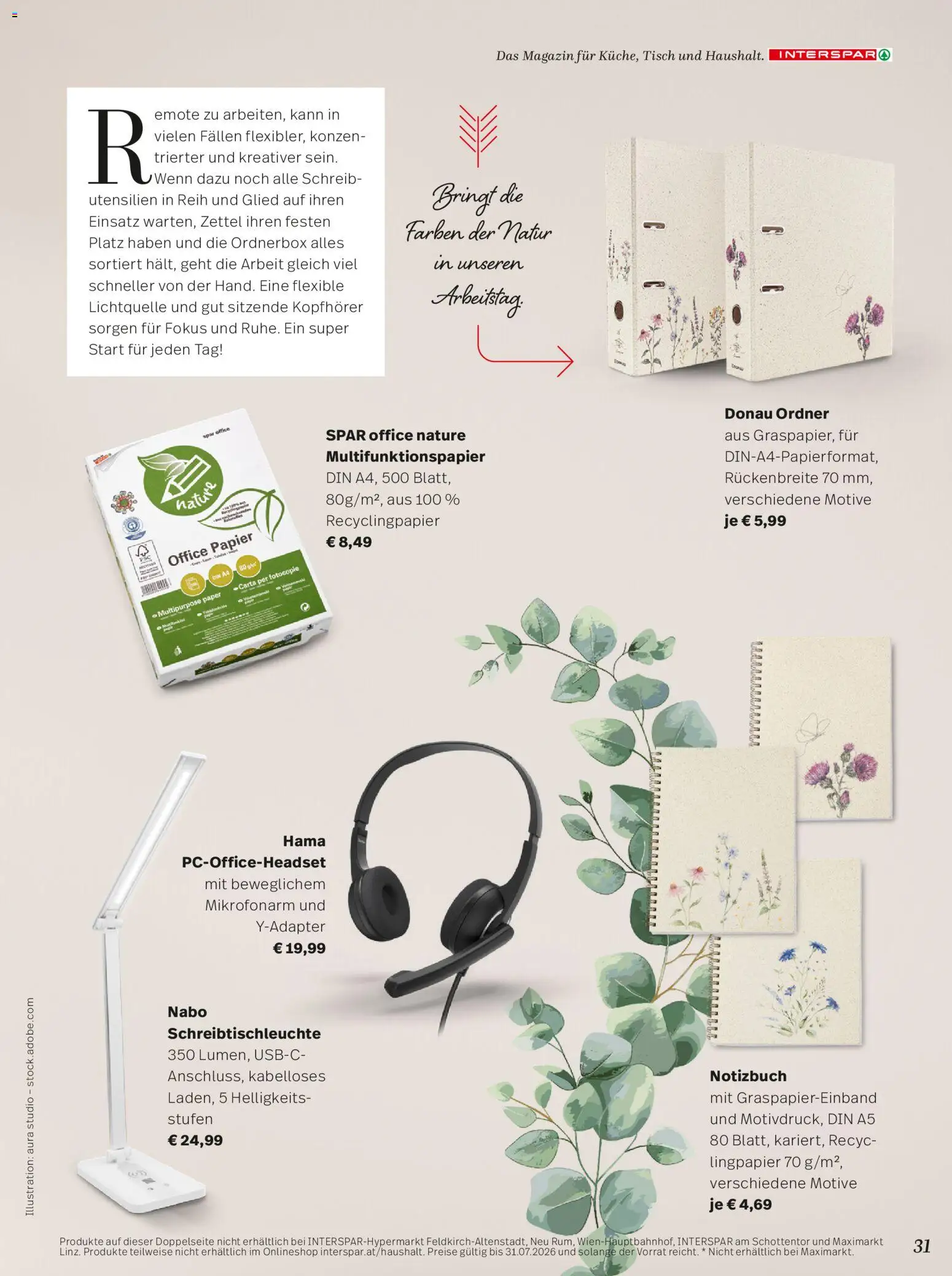 Interspar Mein Zuhause Magazin  gültig ab 07.04.2026 | Seite: 31 | Produkte: Notizbuch, Kopfhörer, Tisch
