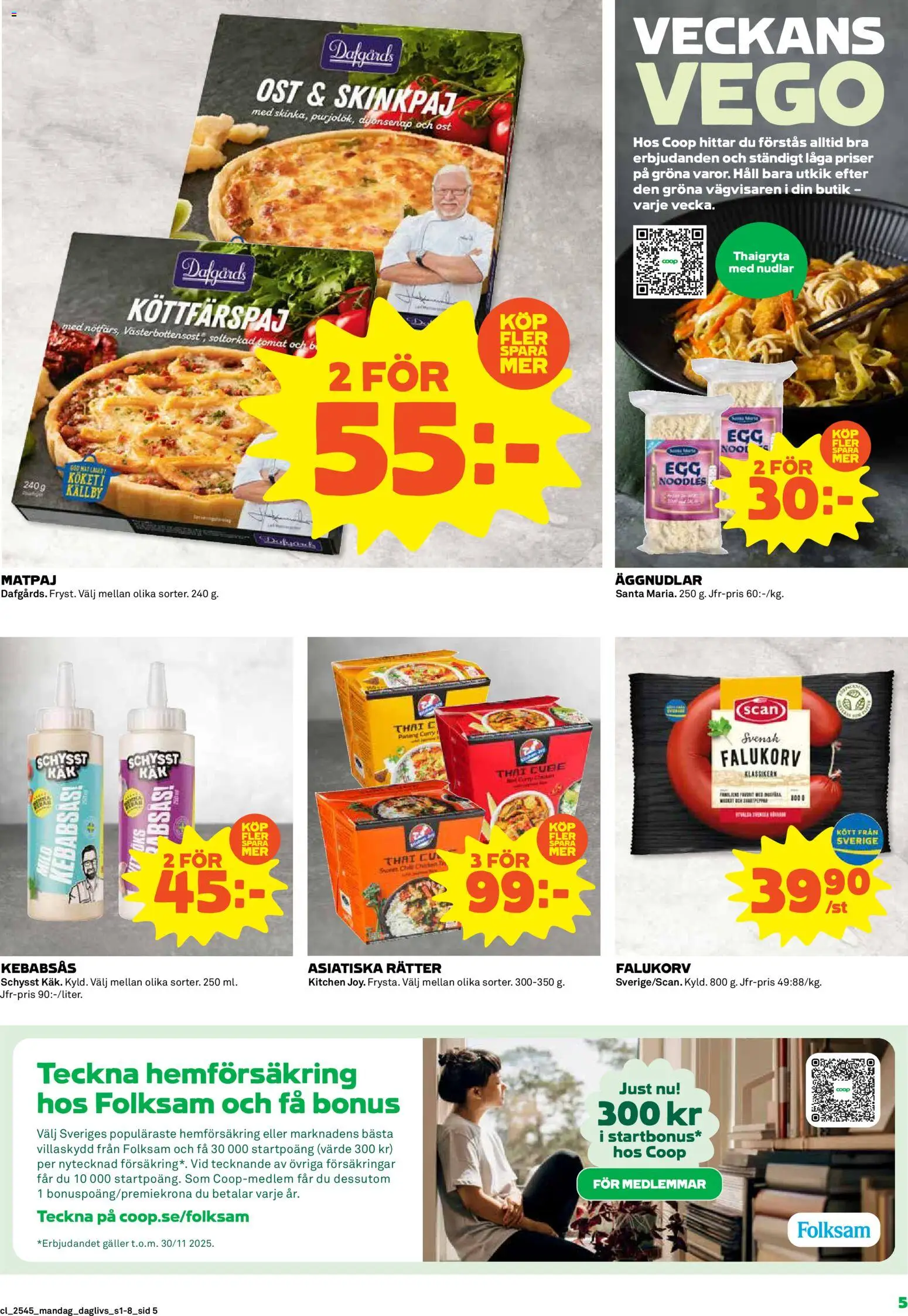Coop Daglivs reklamblad aktuell från 03.11.2025 | Sida: 5 | Produkter: Galler, Falukorv, Kebabsås, Ost