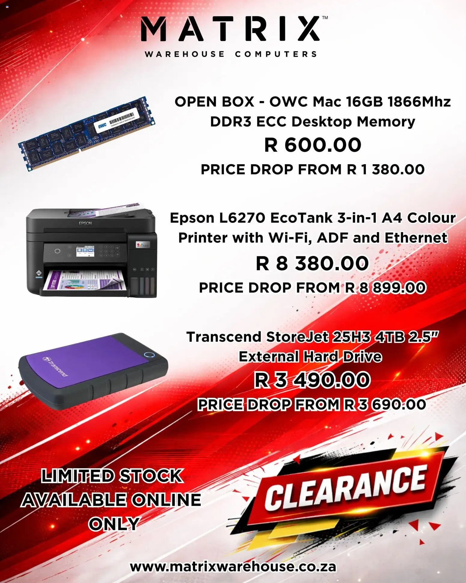 New Matrix Warehouse catalogue – valid from 19.02.2026 | Page: 2 | Products: Printer, Hard drive, Box, Stock