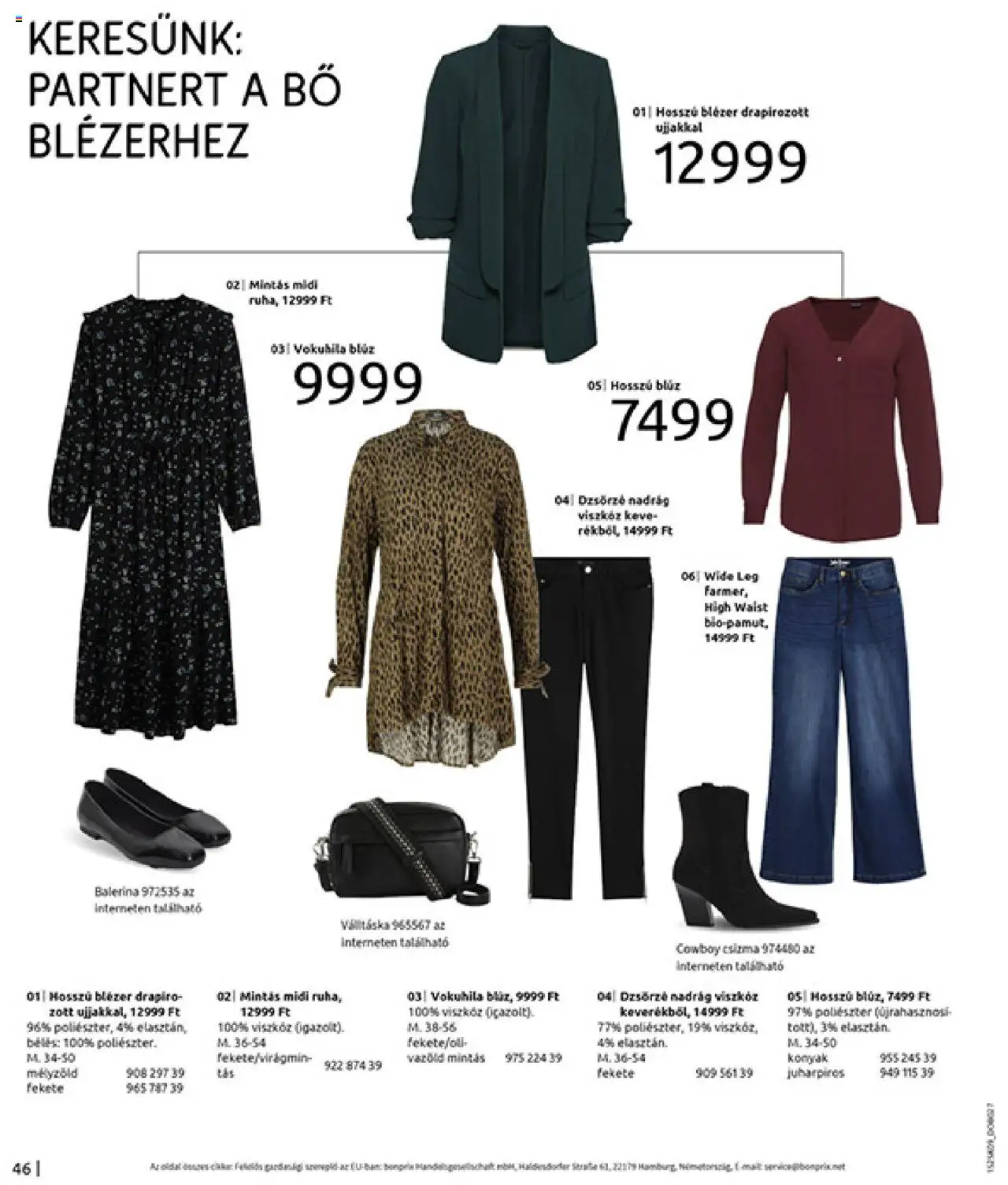Bonprix akciós ujság - amely érvényes a következő dátumtól: 22.09.2025 | Oldal: 48 | Termékek: Blézer, Blúz, Nadrág