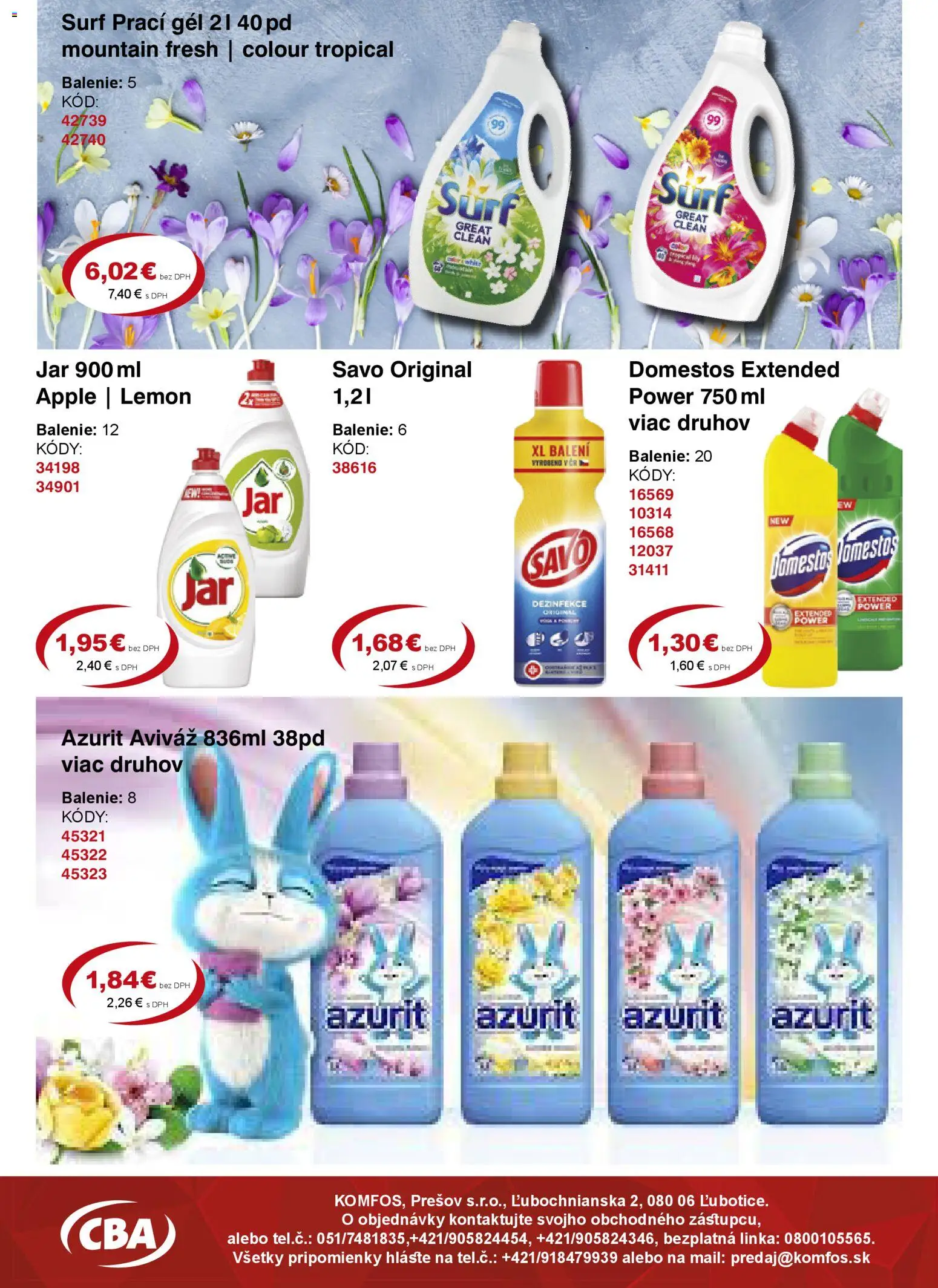 Nové CBA Komfos akcie – leták je platný od 23.01.2026 | Strana: 12 | Produkty: Savo, Apple, Domestos, Jar