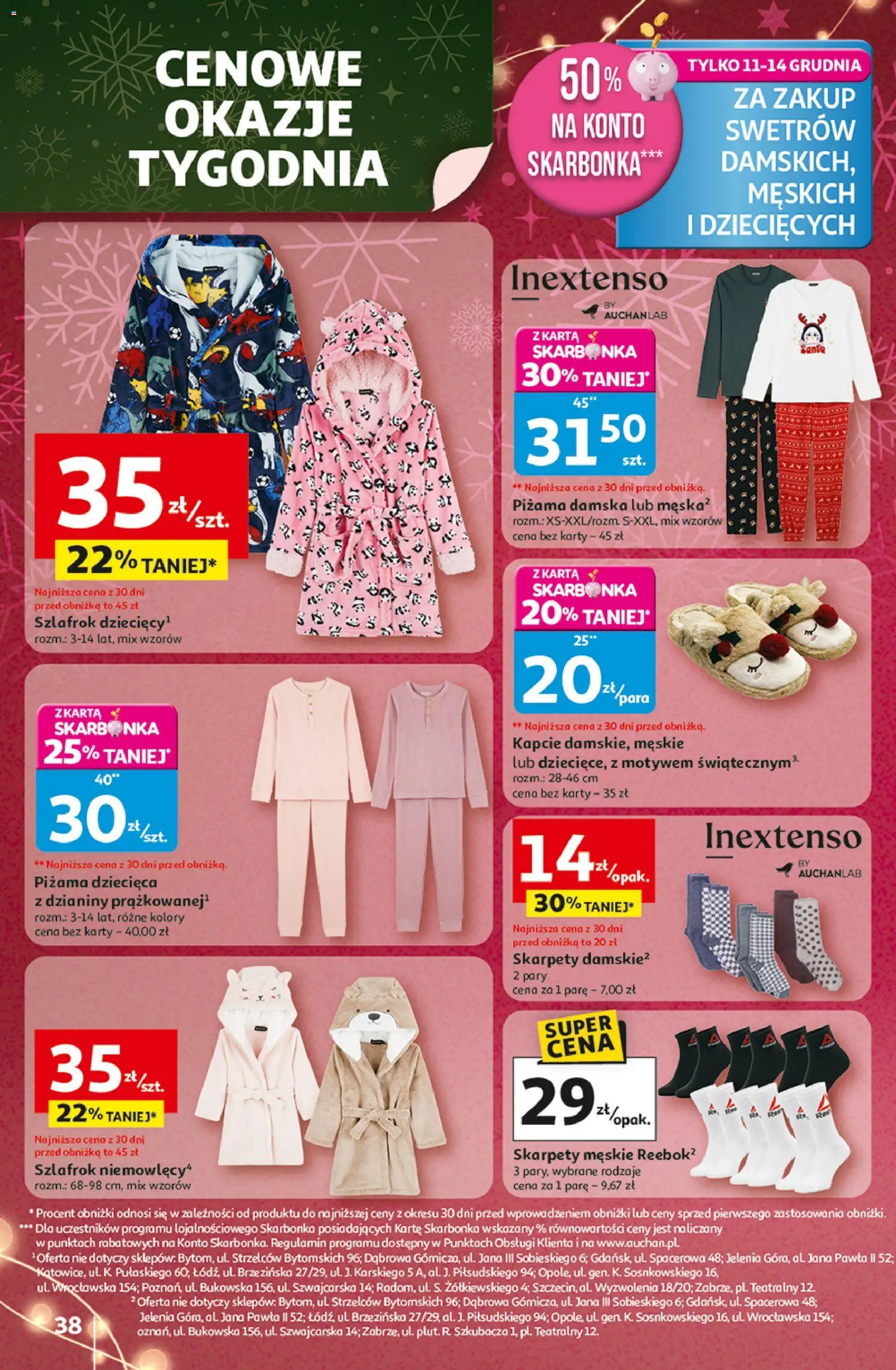 Auchan Gazetka - Święta jak babcię kocham Hipermarket od 11.12.2025 | Strona: 38 | Produkty: Karta, Skarpety, Piżama, Skarpety męskie