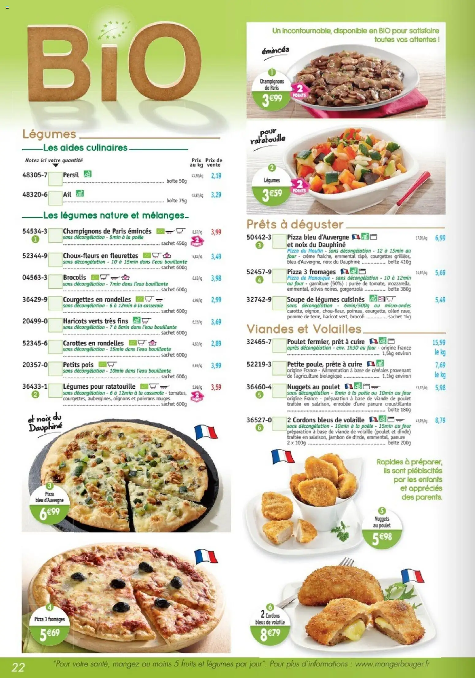 {H1} | Page: 22 | Produits: Emmental, Pois, Pizza, Crème