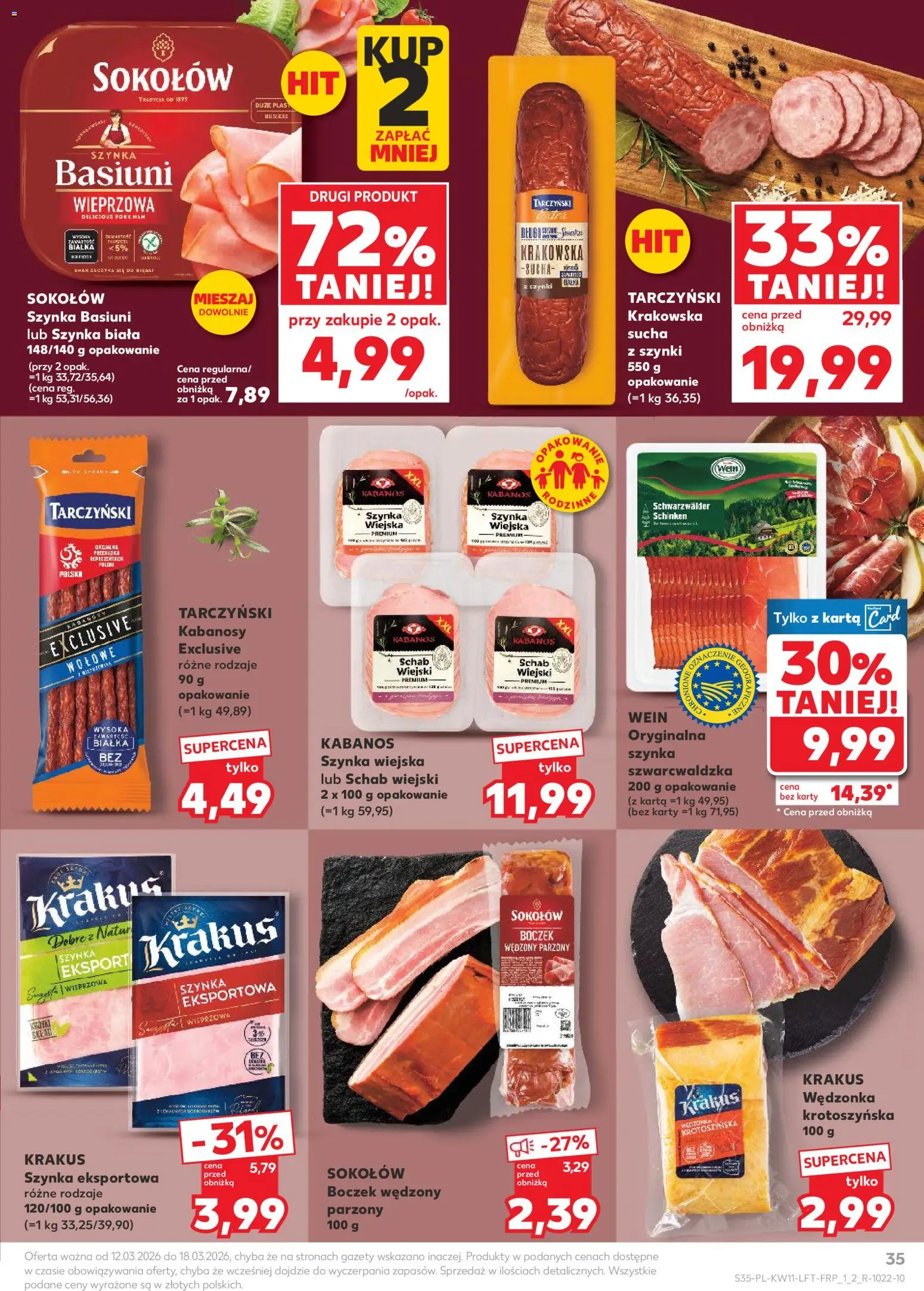 Kaufland gazetka od 12.03.2026 | Strona: 35 | Produkty: Karta, Schab, Boczek wędzony, Boczek