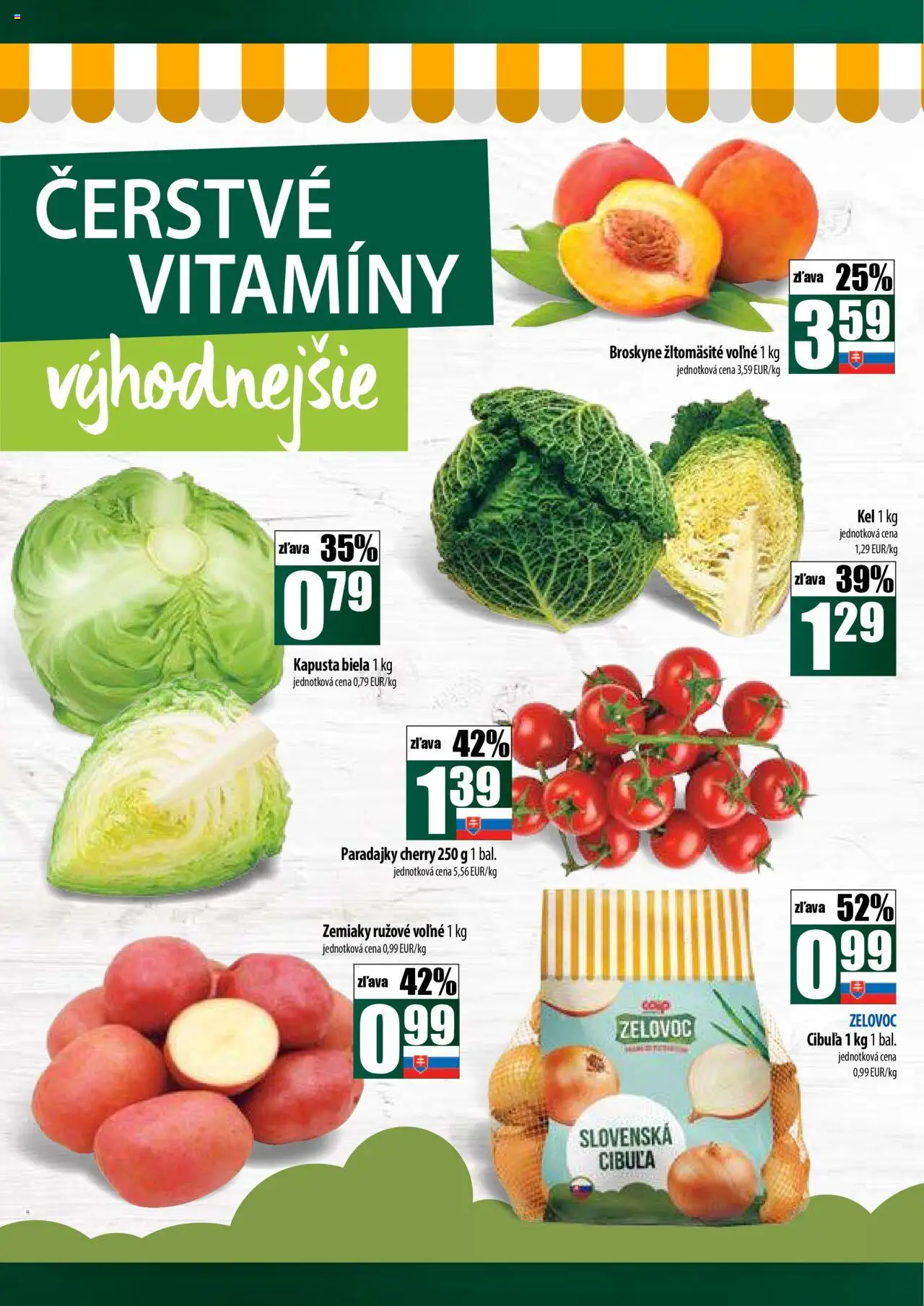 COOP Jednota široká ponuka │ platný od 24.07.2025 | Strana: 2 | Produkty: Kel, Zemiaky, Cibuľa, Broskyne