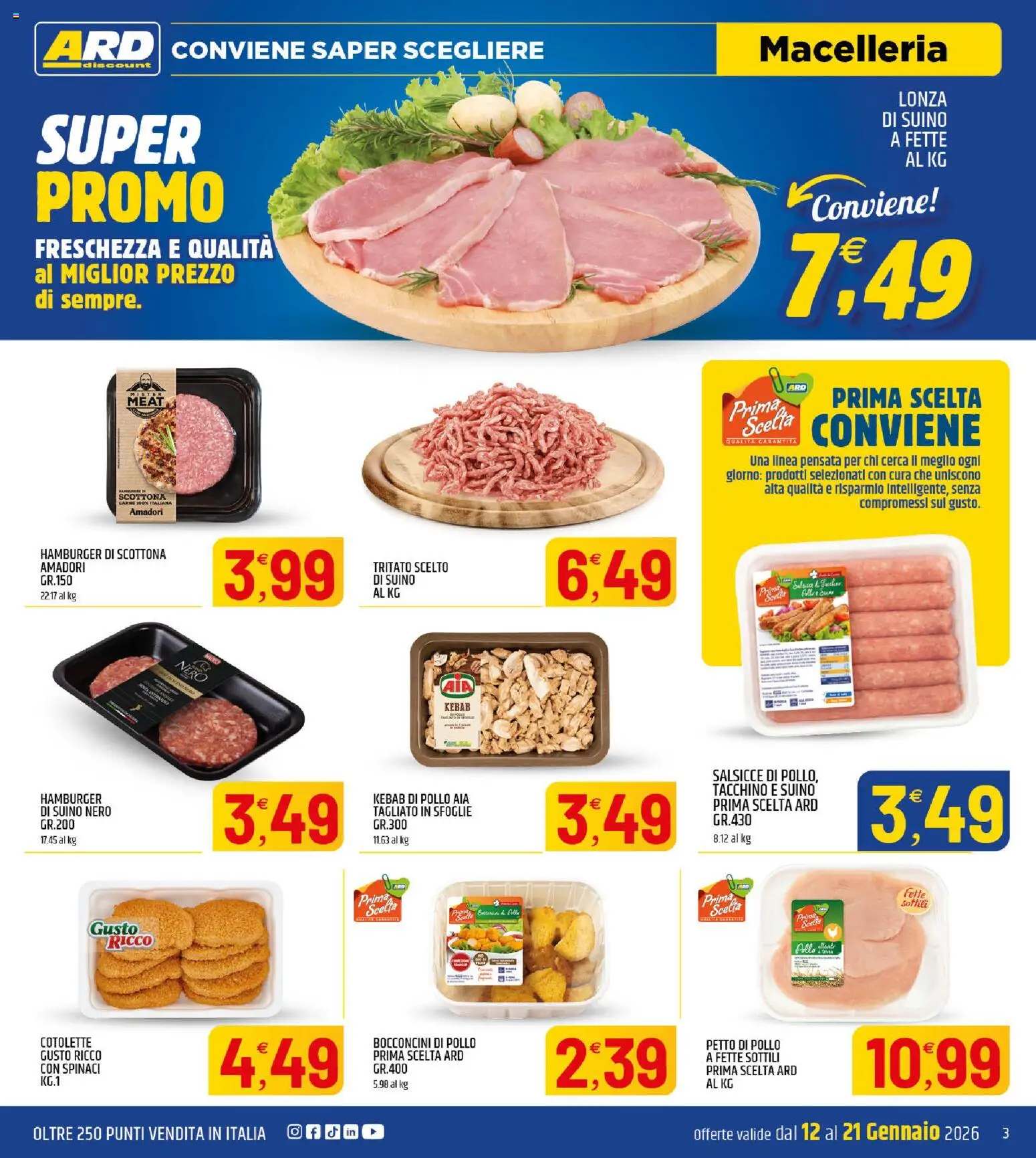 Volantino ARD Discount del 12.01.2026 | Pagina: 3 | Prodotti: Pollo, Suino, Tacchino, Spinaci