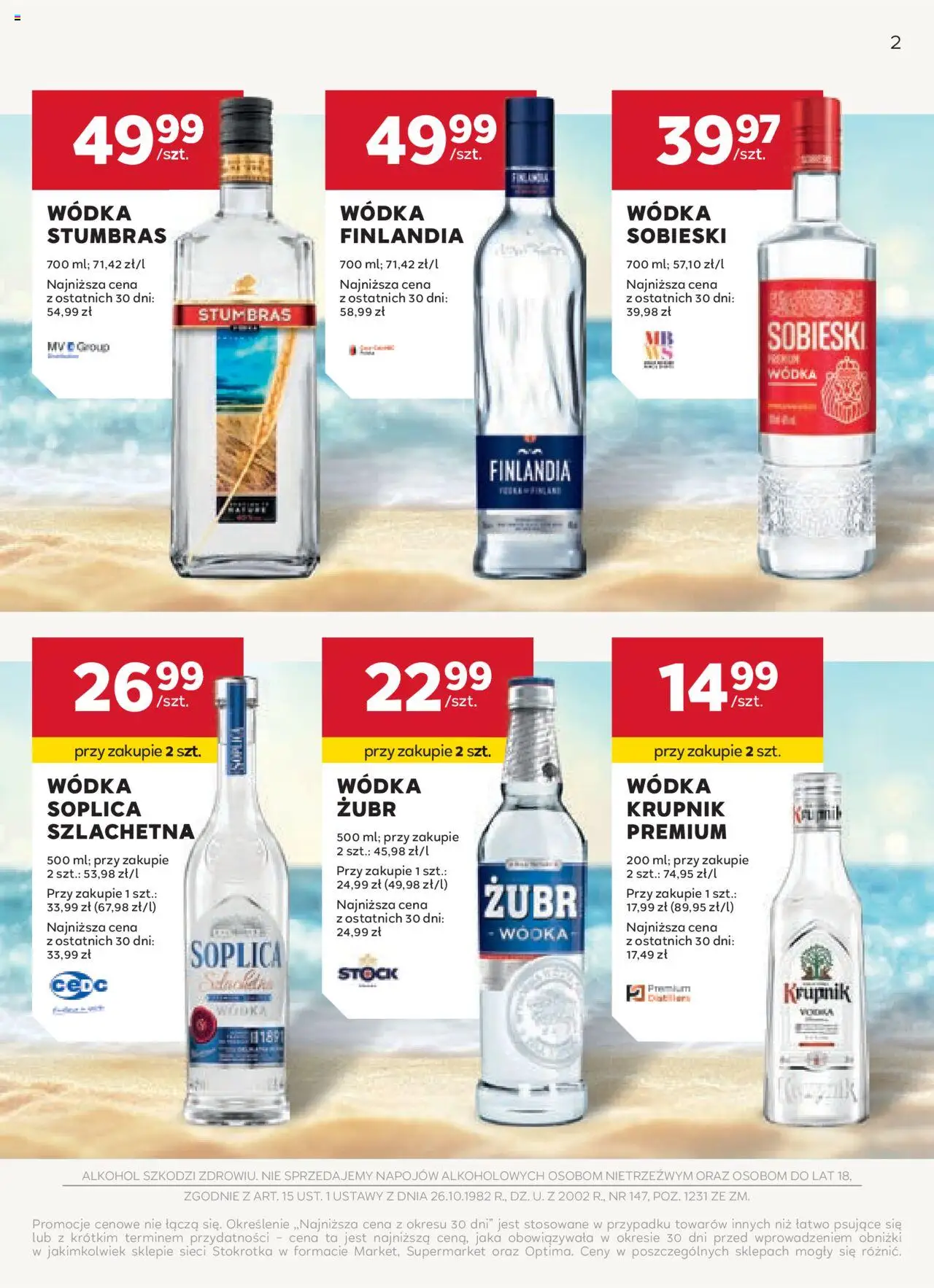 Stokrotka Gazetka - Oferta alkoholowa od 13.08.2025 | Strona: 2 | Produkty: Wódka finlandia, Stokrotka, Wódka Stumbras, Alkohol