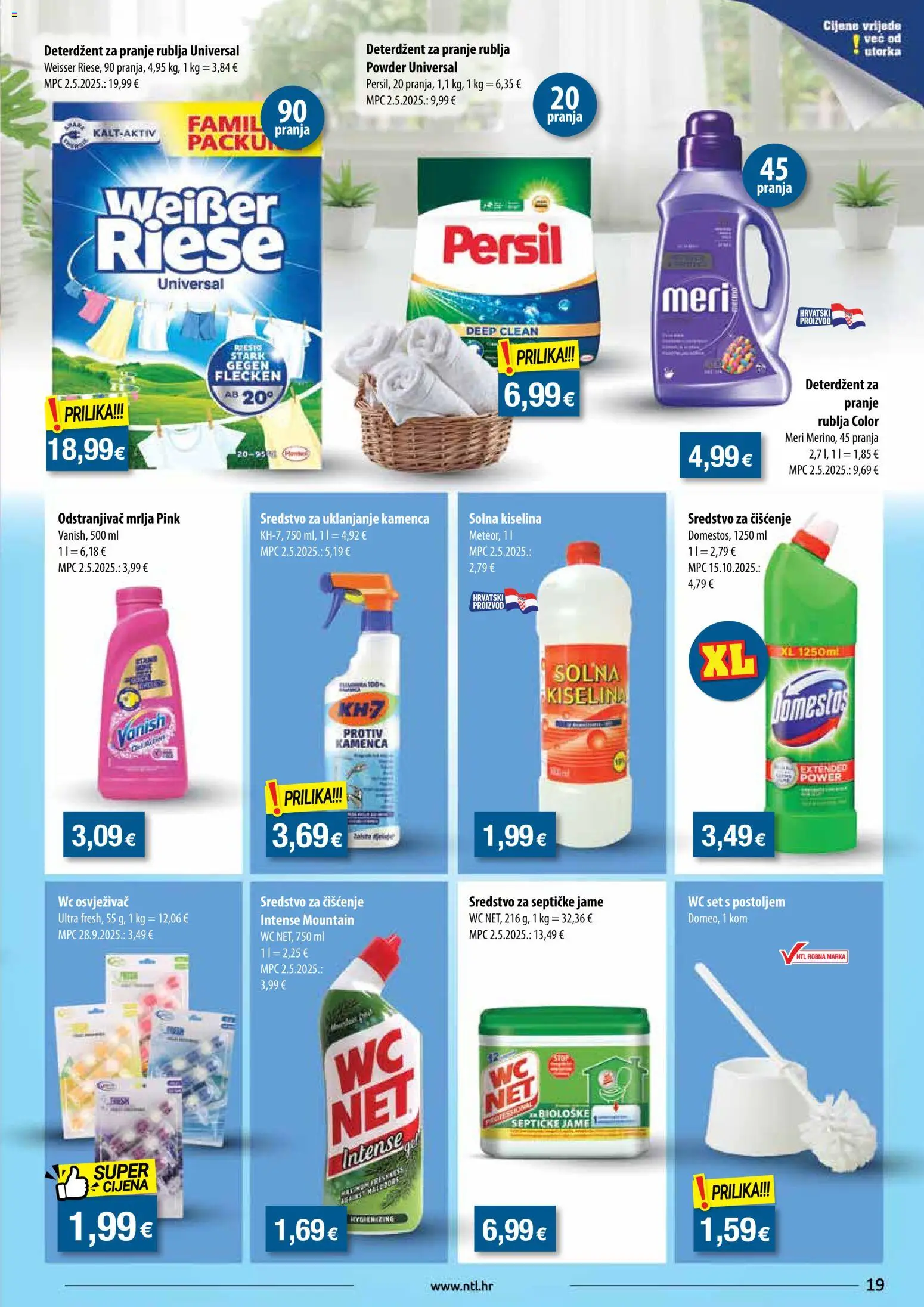 NTL katalog | vrijedi od 29.10.2025 | Stranica: 19 | Proizvodi: Deterdžent za pranje rublja, Solna kiselina, Odstranjivač mrlja, Persil