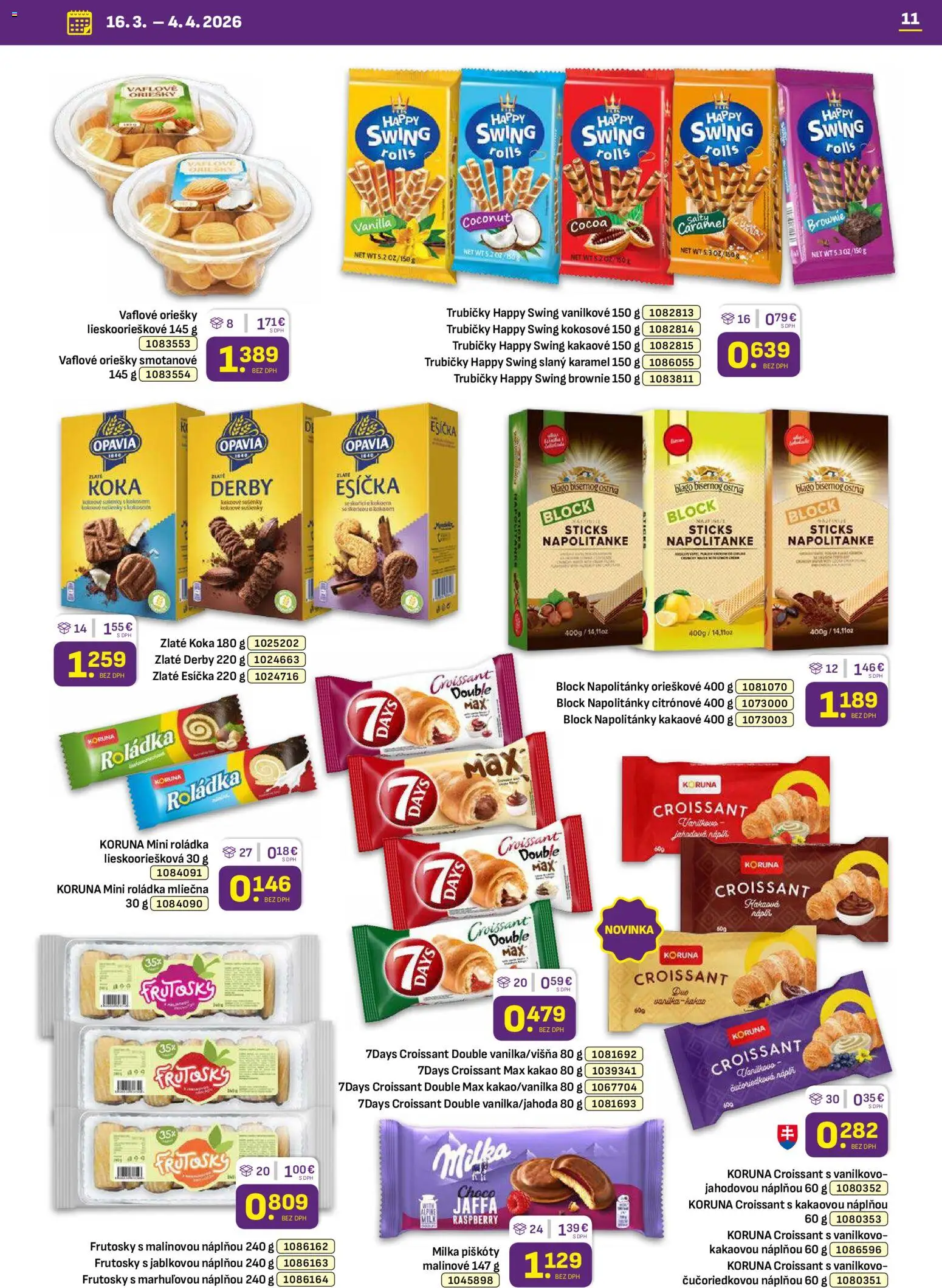 Nové Libex akcie – leták je platný od 16.03.2026 | Strana: 11 | Produkty: Croissant, Milka, Kakao