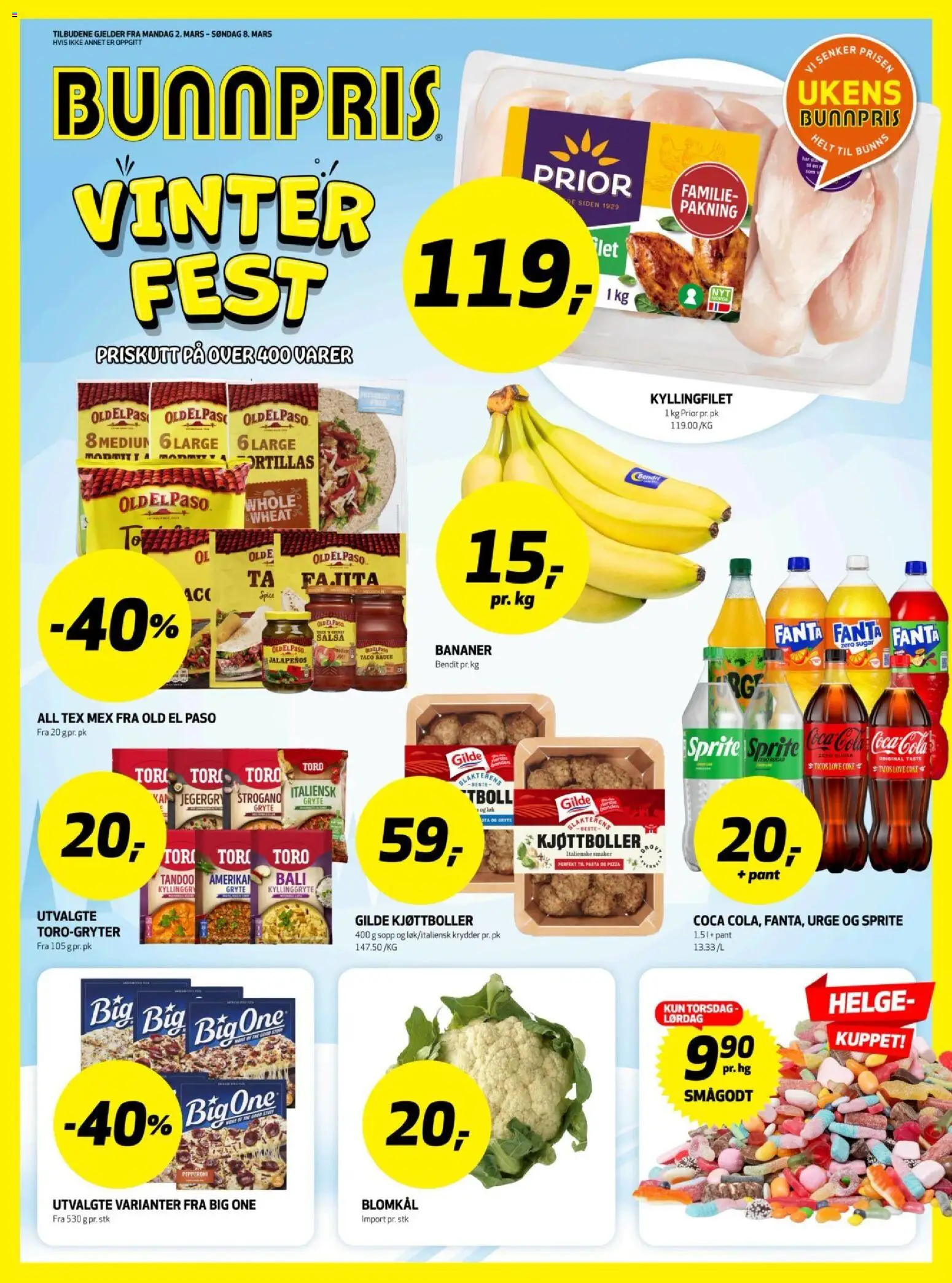 {H1} | Side: 1 | Produkter: Håv, Bananer, Pasta, Blomkål