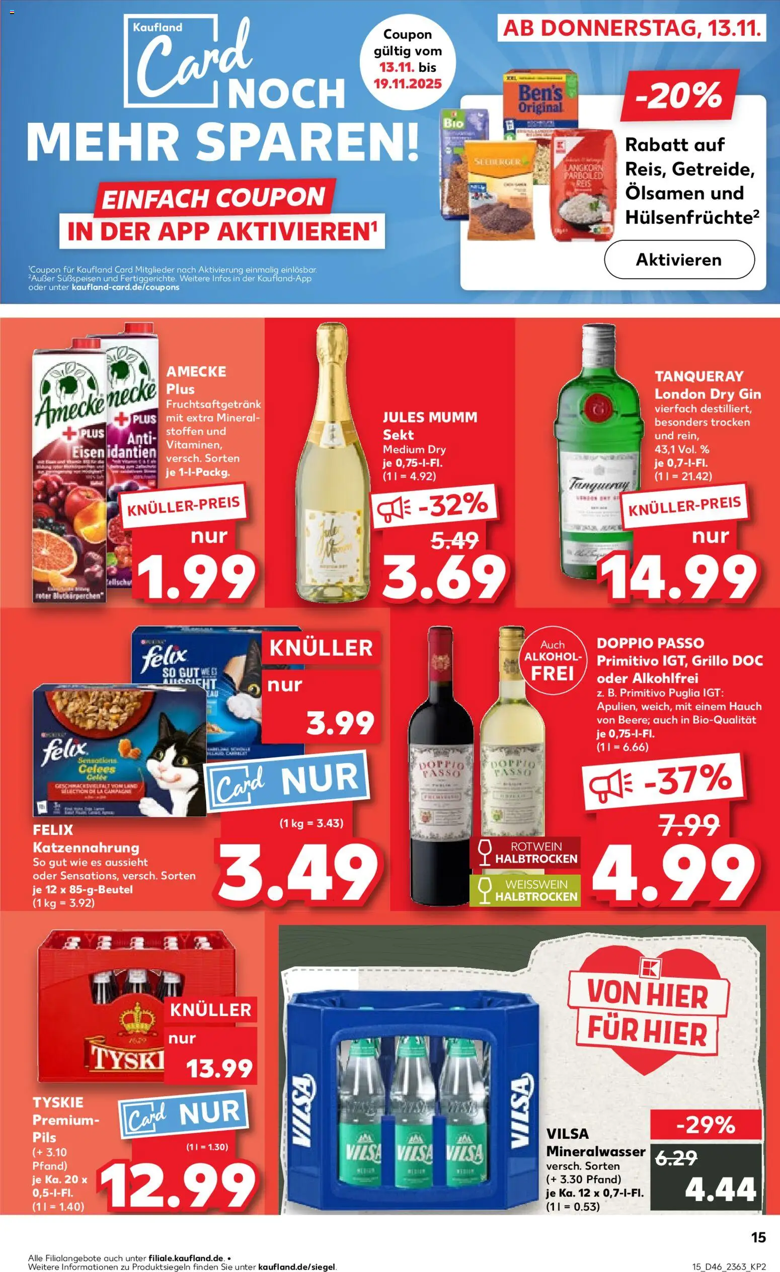 Kaufland prospekt Bremen	 – gültig ab 16.11.2025 | Seite: 15 | Produkte: Weißwein, Jules mumm, Mineralwasser, Gin