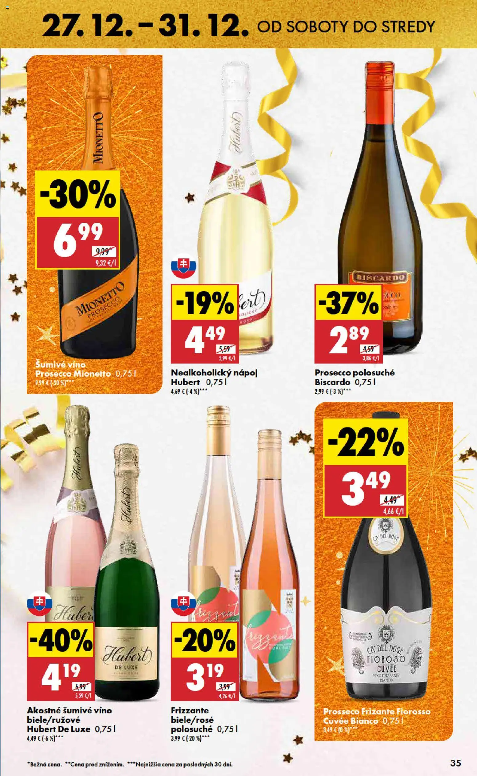 Nové Biedronka akcie – leták je platný od 27.12.2025 | Strana: 35 | Produkty: Víno, Prosecco, Šumivé víno, Hubert de Luxe