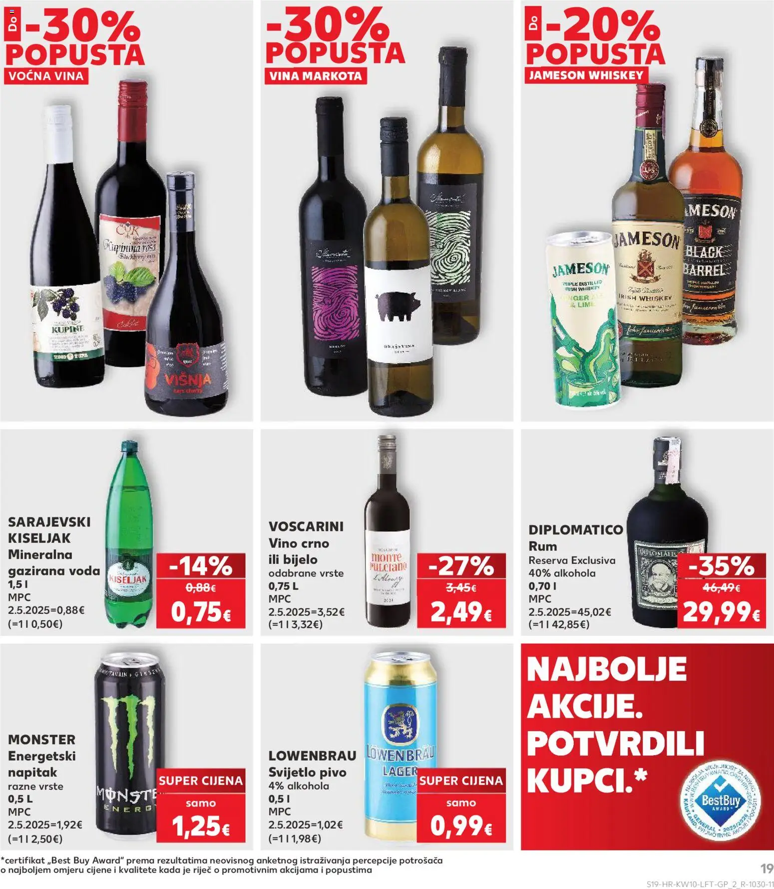 Kaufland katalog | vrijedi od 04.03.2026 | Stranica: 19 | Proizvodi: Sarajevski kiseljak, Vino, Pivo, Voda