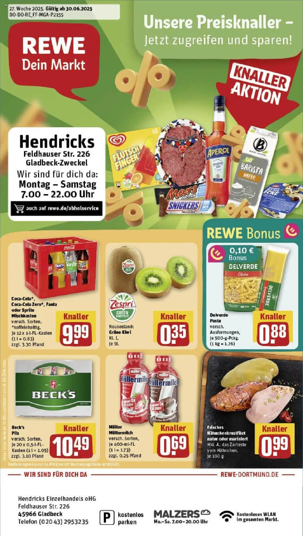 Rewe prospekt Gladbeck	 - gültig ab dem 29.06.2025 | Seite: 1 | Produkte: Pils, Müllermilch, Aperol, Kiwi