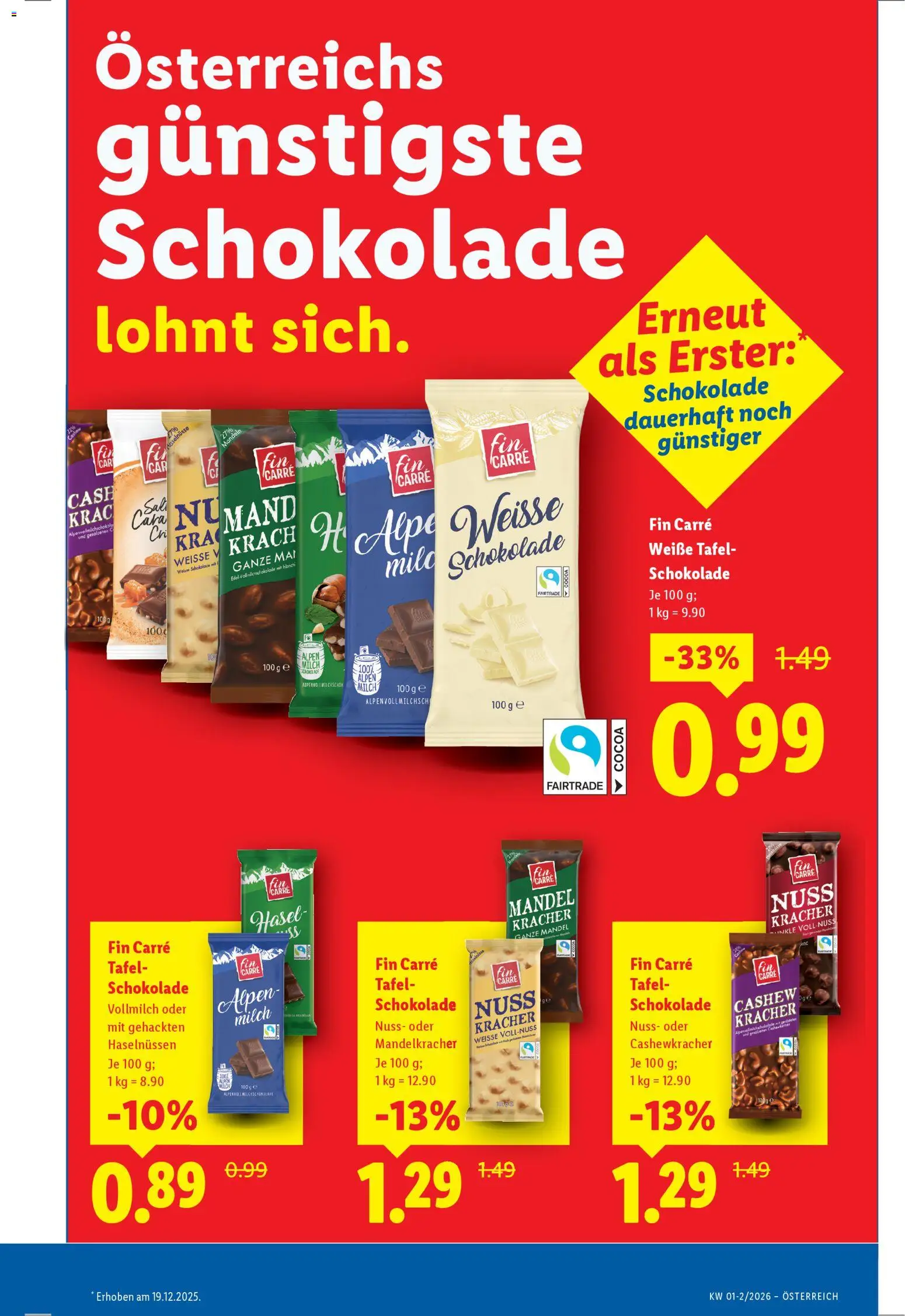 Lidl Österreichs günstigste Schokolade gültig ab 27.12.2025 | Seite: 1 | Produkte: Milch, Schokolade