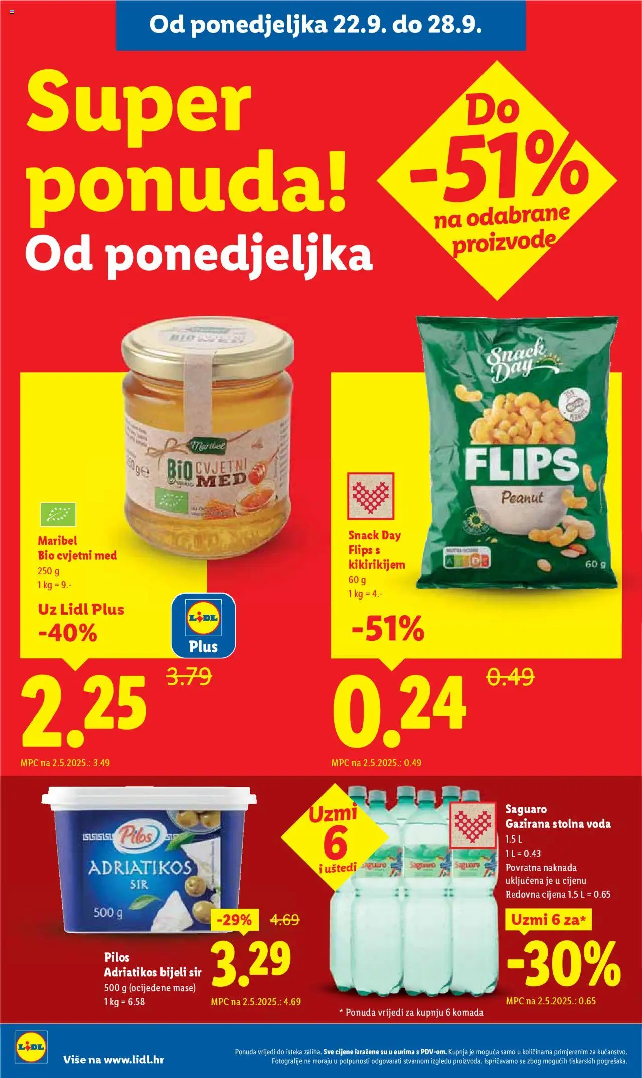 Lidl katalog | vrijedi od 22.09.2025 | Stranica: 8 | Proizvodi: Flips, Med, Sir, Voda
