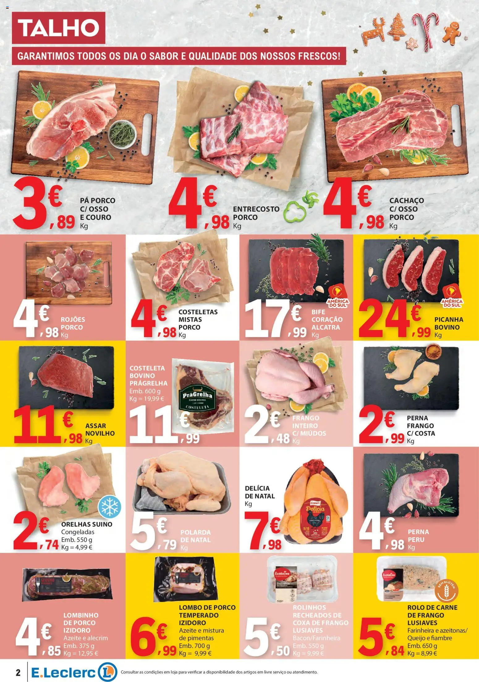 E.Leclerc folheto │ válido de 18.12.2025 | Página: 2 | Produtos: Azeite, Frango, Peru, Lombo
