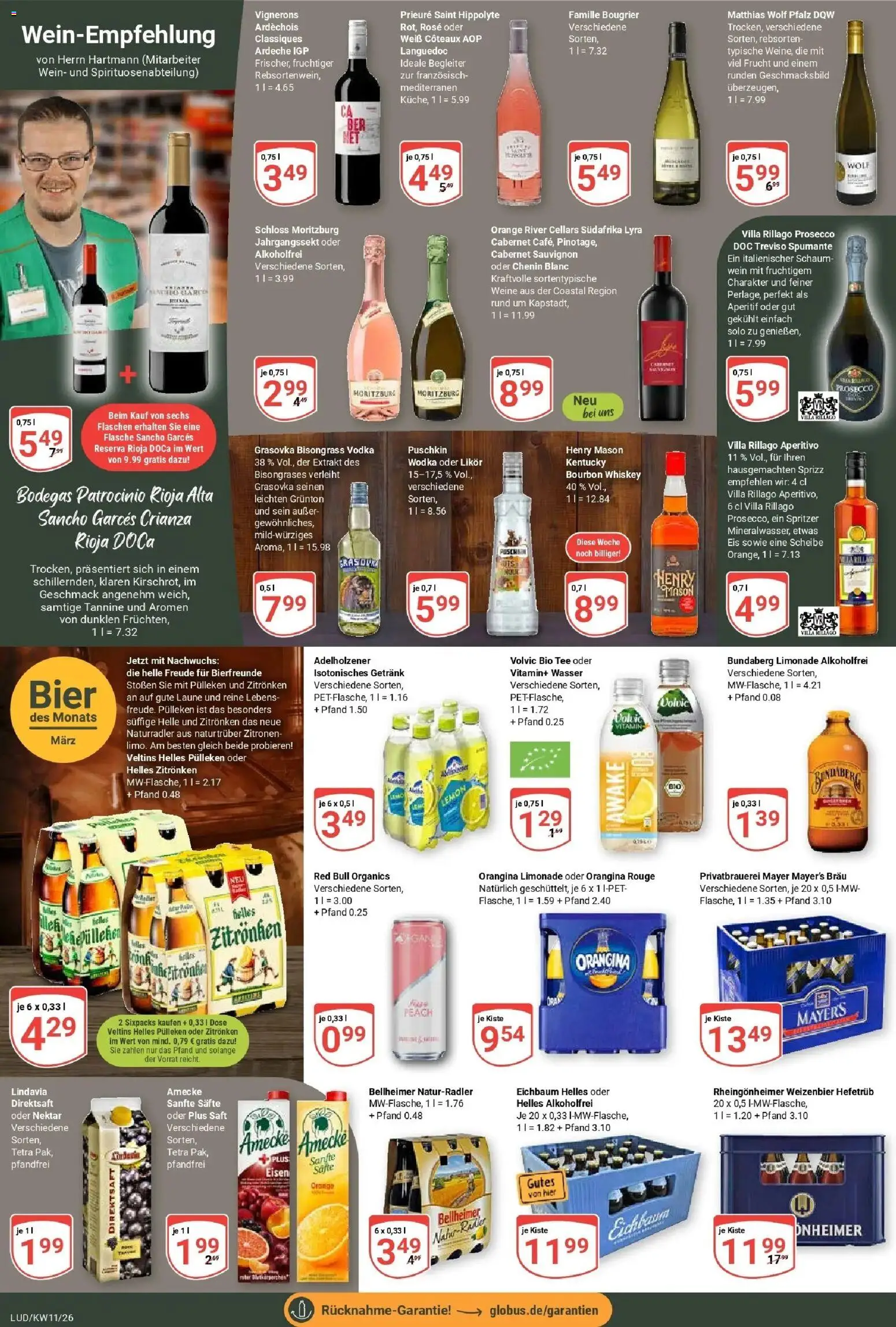 Globus prospekt Ludwigshafen-Oggersheim	 – gültig ab 09.03.2026 | Seite: 16 | Produkte: Helles pulleken, Rouge, Bourbon, Wodka
