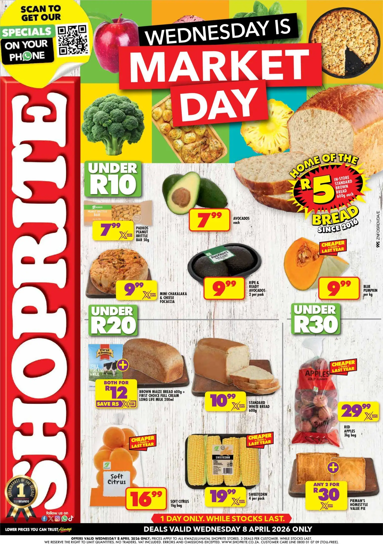 New Shoprite catalogue – valid from 08.04.2026 | Page: 1 | Products: Bag, Bread, Apples, Cream