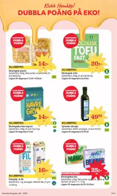 Hemköp reklamblad aktuell från 15.09.2025 | Sida: 9 | Produkter: Galler, Havregryn, Olivolja, Pasta