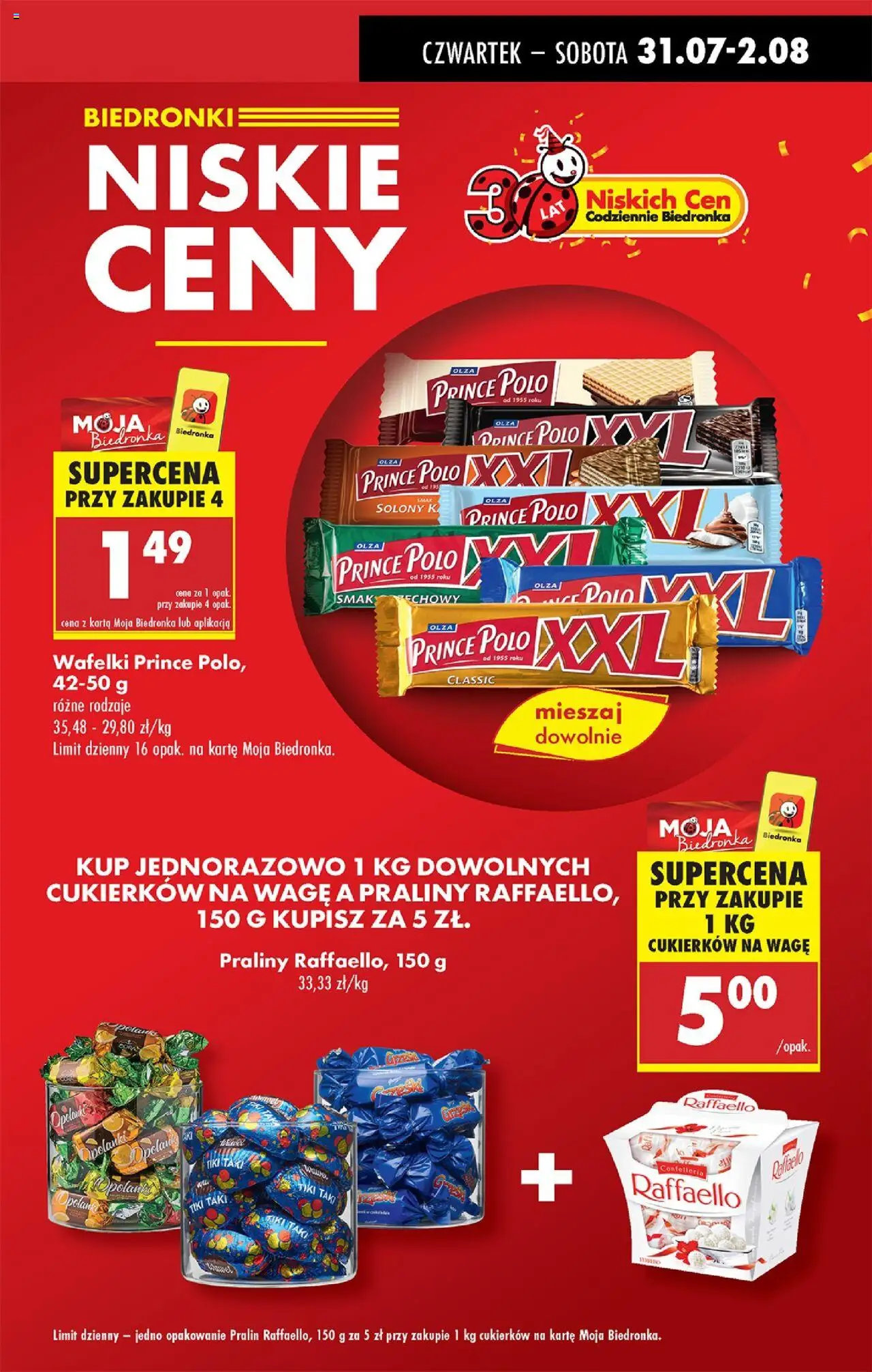 Biedronka gazetka - Oferta W tym tygodniu od 31.07.2025 | Strona: 21 | Produkty: Karta, Prince polo xxl, Praliny, Wafelki