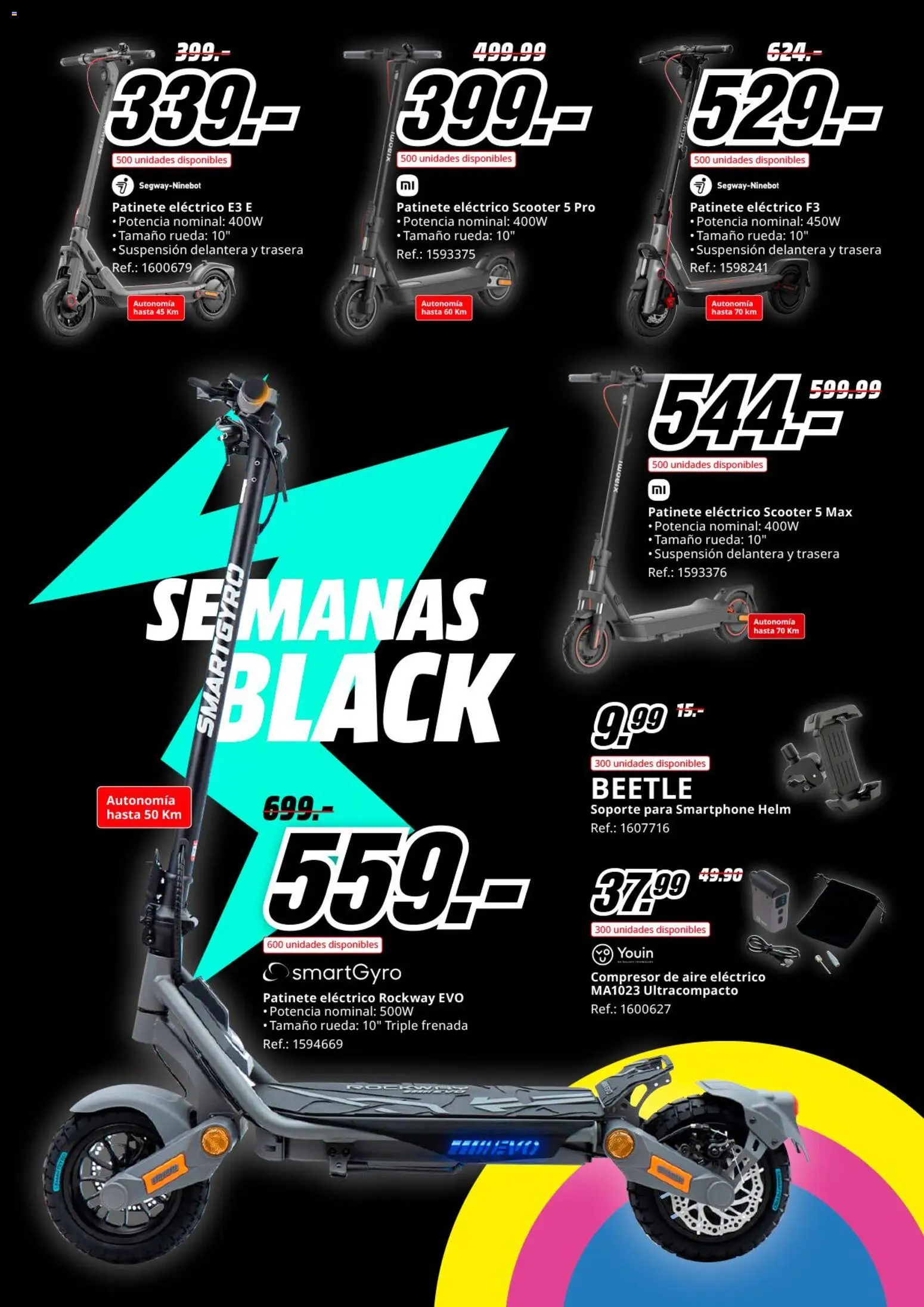 Media Markt Black Friday │ válido desde el 12.11.2025 | Página: 3 | Productos: Patinete, Smartphone, Ελιές