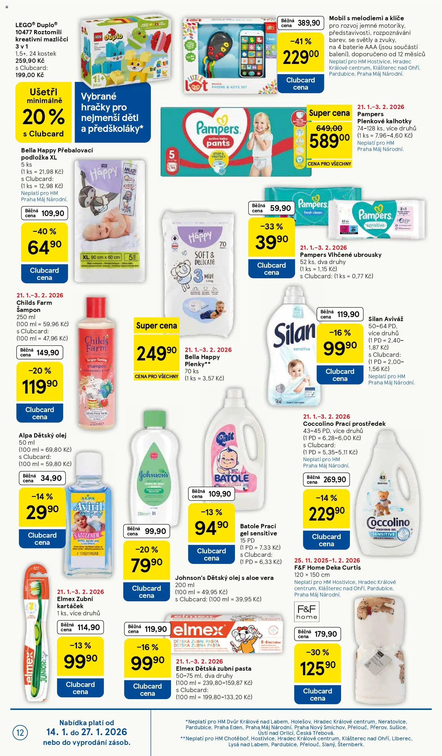Tesco leták - Hypermarket od 21.01.2026 | Strana: 12 | Produkty: Zubní kartáček, Pampers, Boby, Hračky