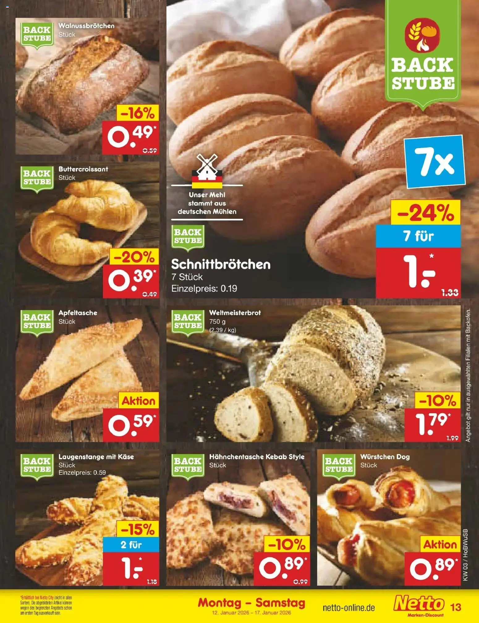 Netto Marken-Discount prospekt Stemwede-Dielingen	 – gültig ab 12.01.2026 | Seite: 13 | Produkte: Mehl, Käse