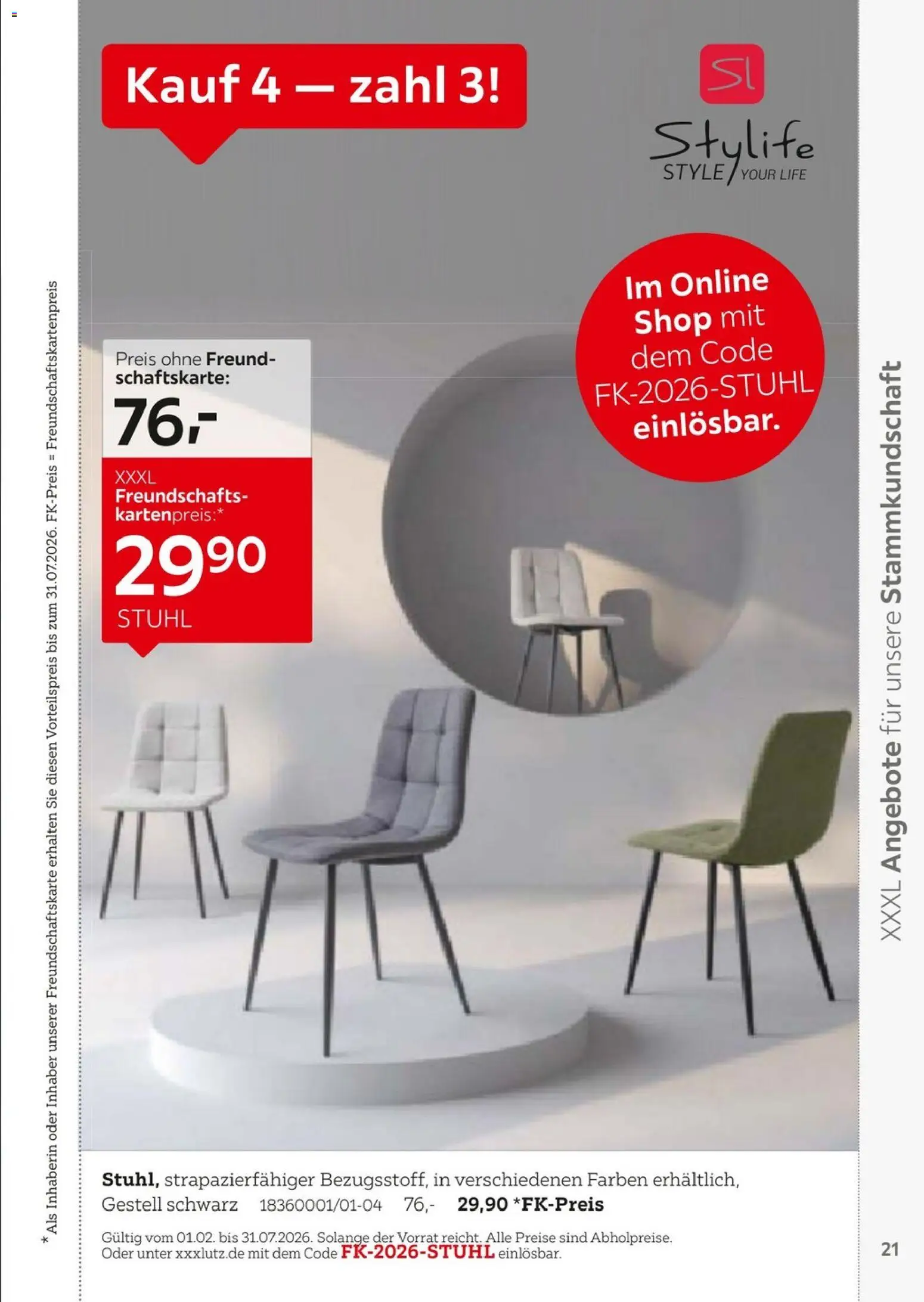 XXXL Lutz  Freundschaftskartenjournal – gültig ab 01.02.2026 | Seite: 21 | Produkte: Stuhl