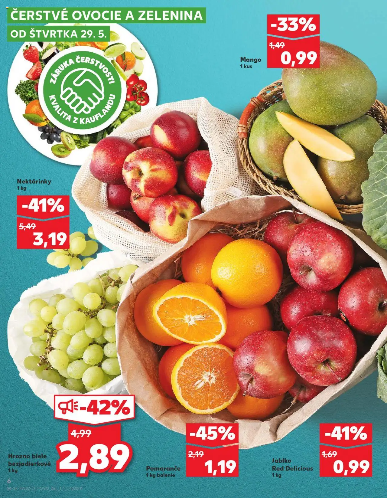 Nové Kaufland akcie – leták je platný od 29.05.2025 | Strana: 6 | Produkty: Pomaranče, Mango, Hrozno, Ovocie