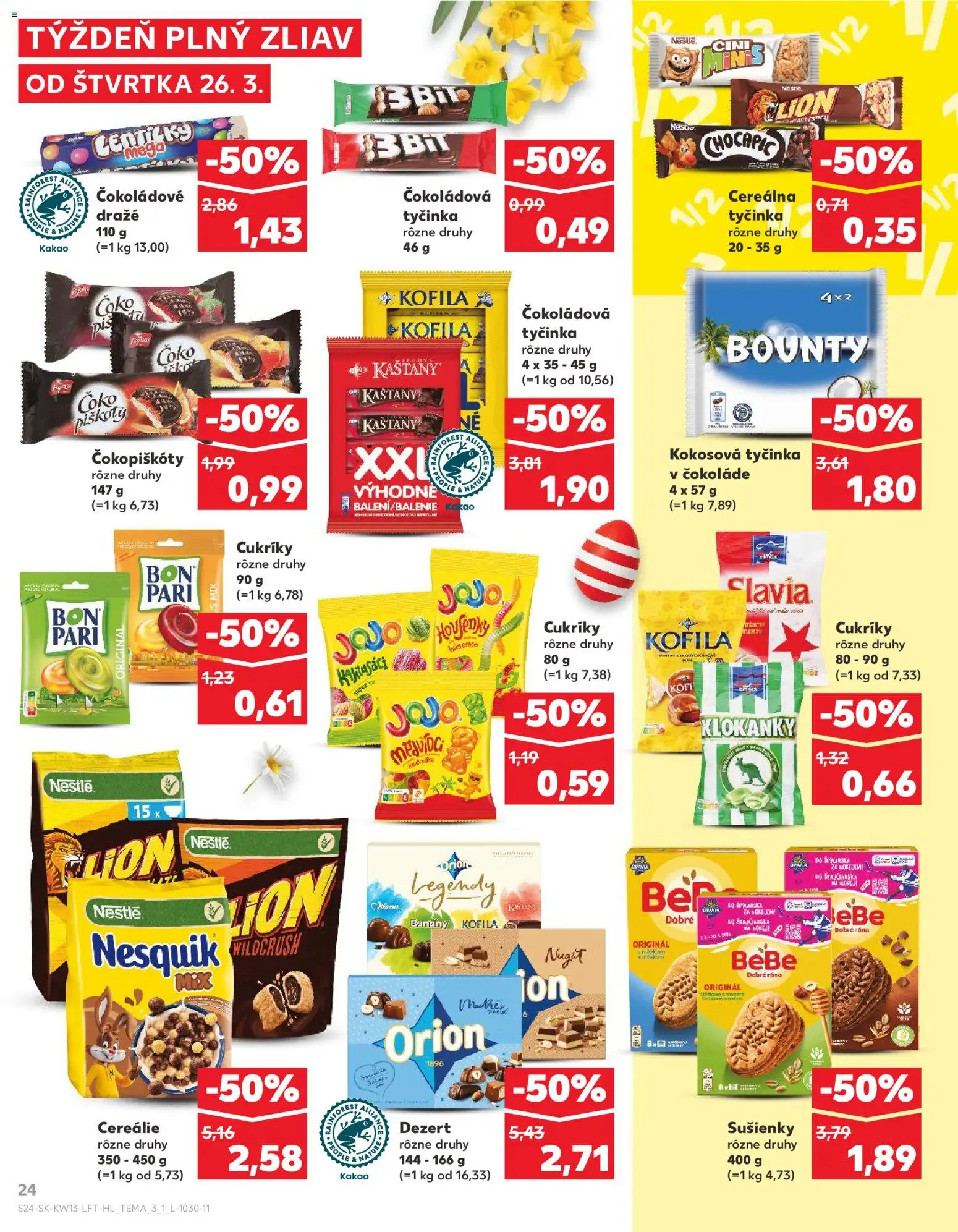 Nové Kaufland akcie – leták je platný od 26.03.2026 | Strana: 24 | Produkty: Chocapic, Cukríky, Cereálie, Nesquik