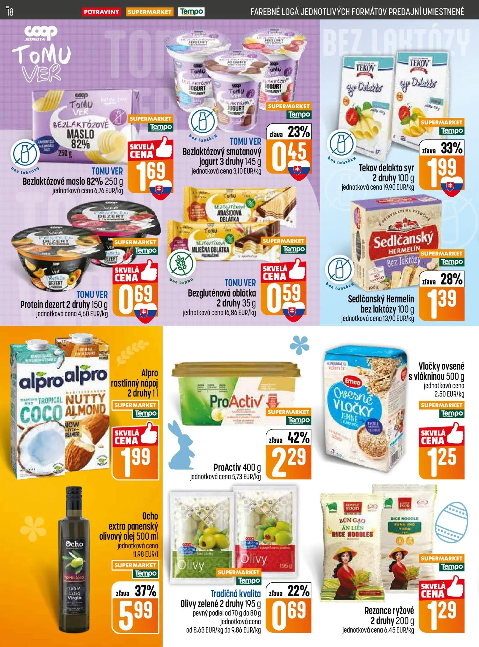 Nové COOP Jednota akcie – leták je platný od 31.03.2026 | Strana: 18 | Produkty: Maslo, Jogurt, Vločky, Alpro