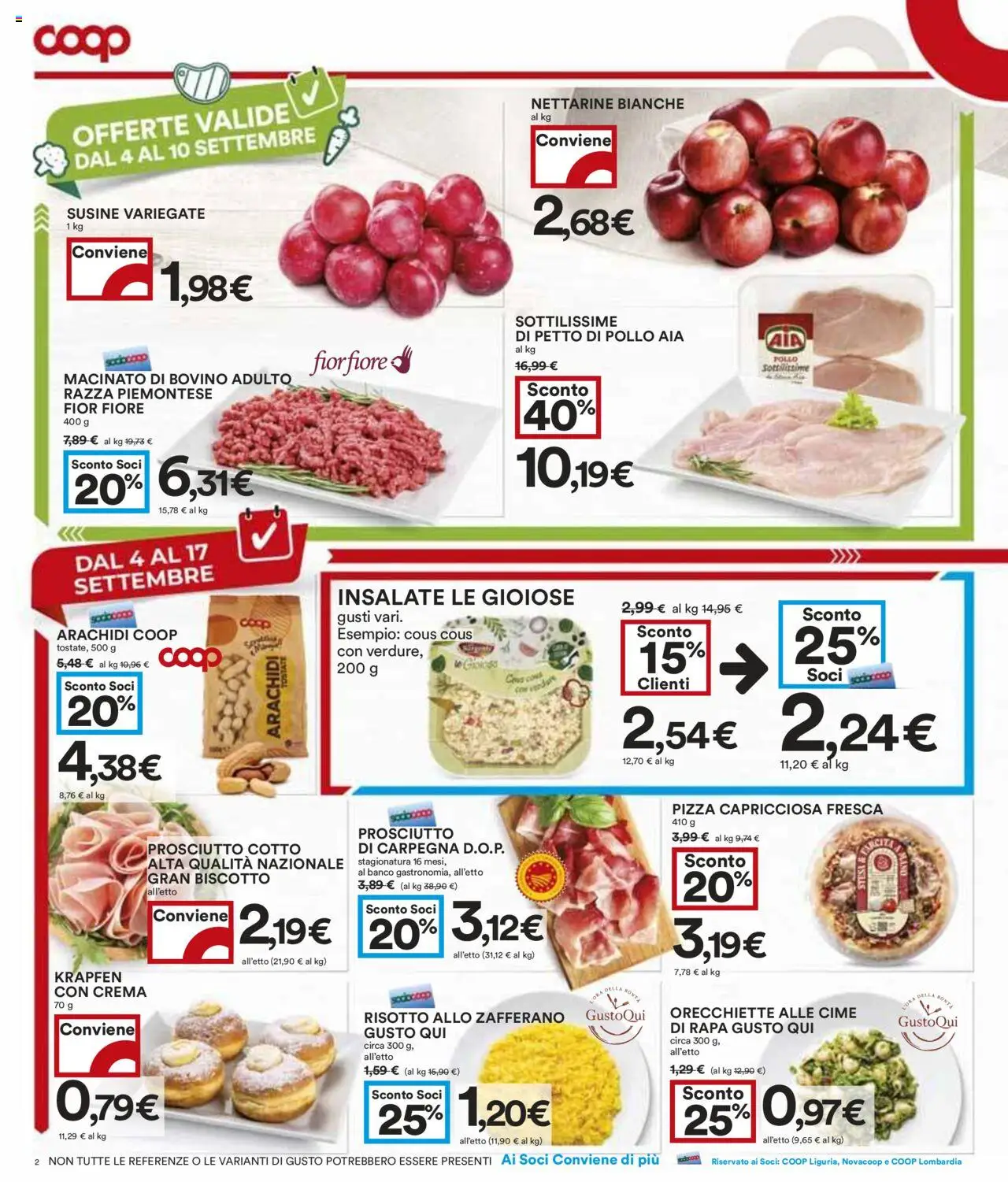 Volantino COOP del 04.09.2025 | Pagina: 2 | Prodotti: Prosciutto Cotto, Cous cous, Orecchiette, Macinato