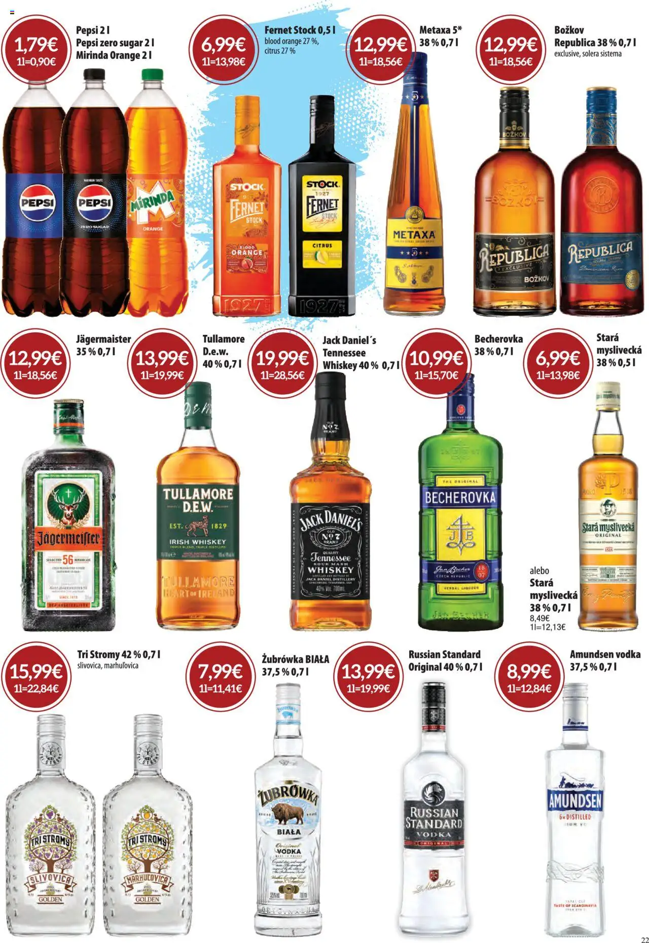 Nové CBA Komfos akcie – leták je platný od 02.10.2025 | Strana: 22 | Produkty: Jägermeister, Slivovica, Pepsi, Jack Daniel's