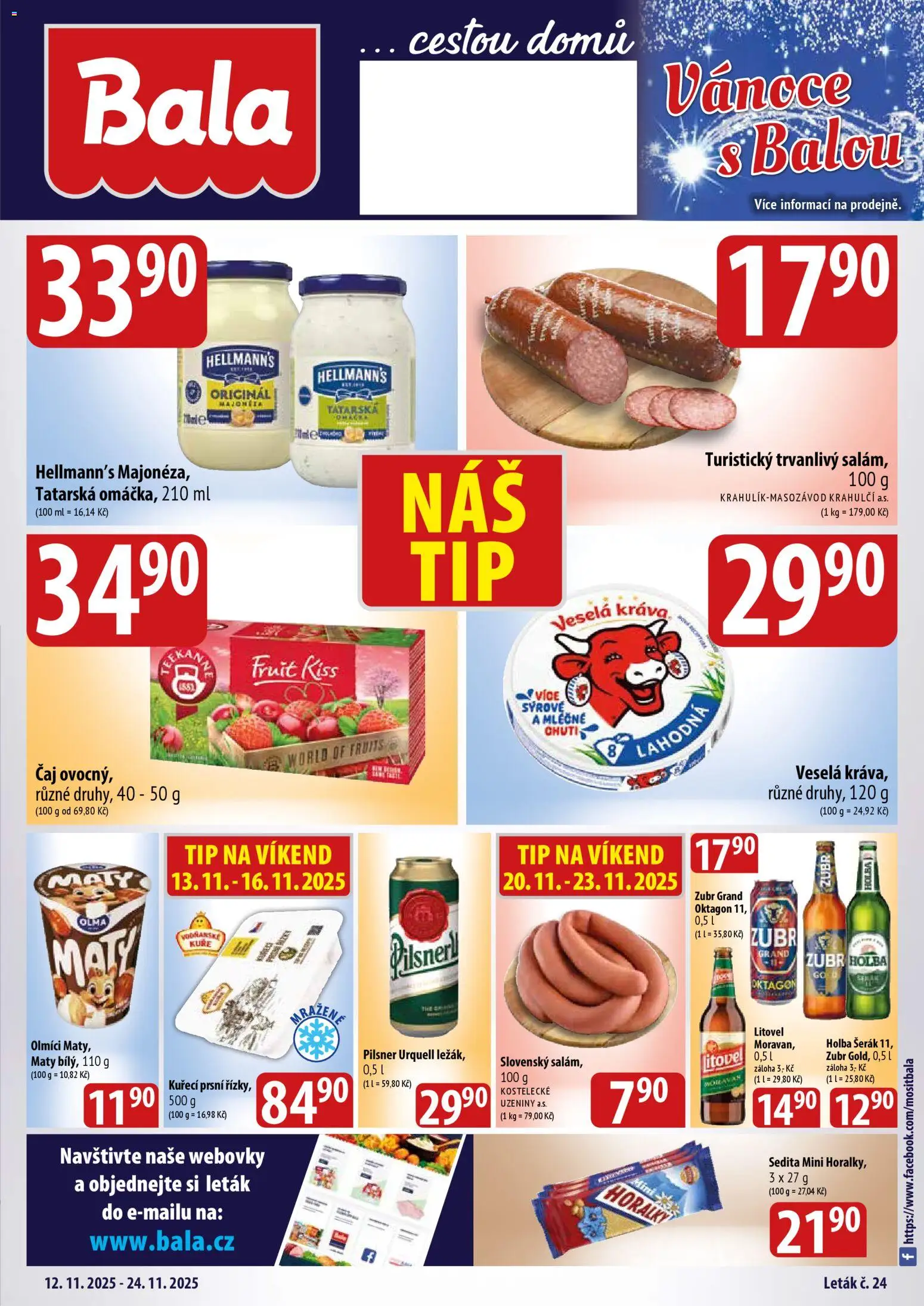 BALA velký leták Holba + od 12.11.2025 | Strana: 1 | Produkty: Holba šerák, Pilsner, Uzeniny, Šerák