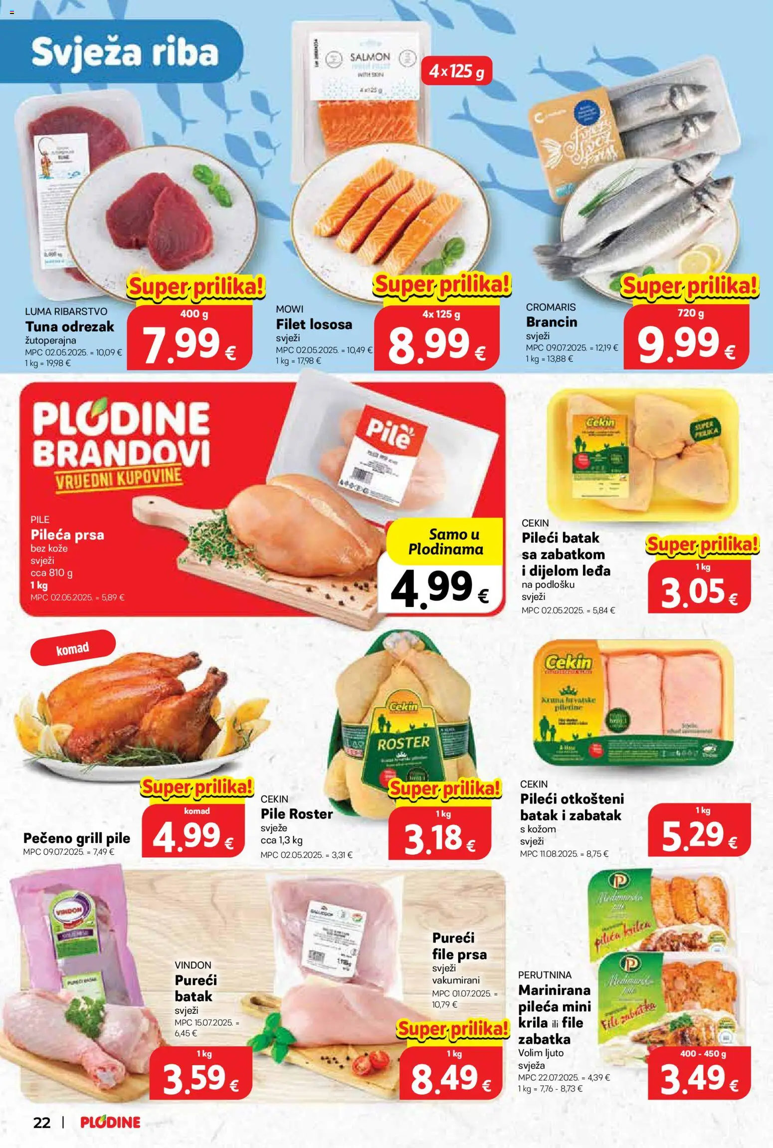 Plodine katalog | vrijedi od 19.11.2025 | Stranica: 22 | Proizvodi: Riba, Brancin, Tuna, Pileća prsa