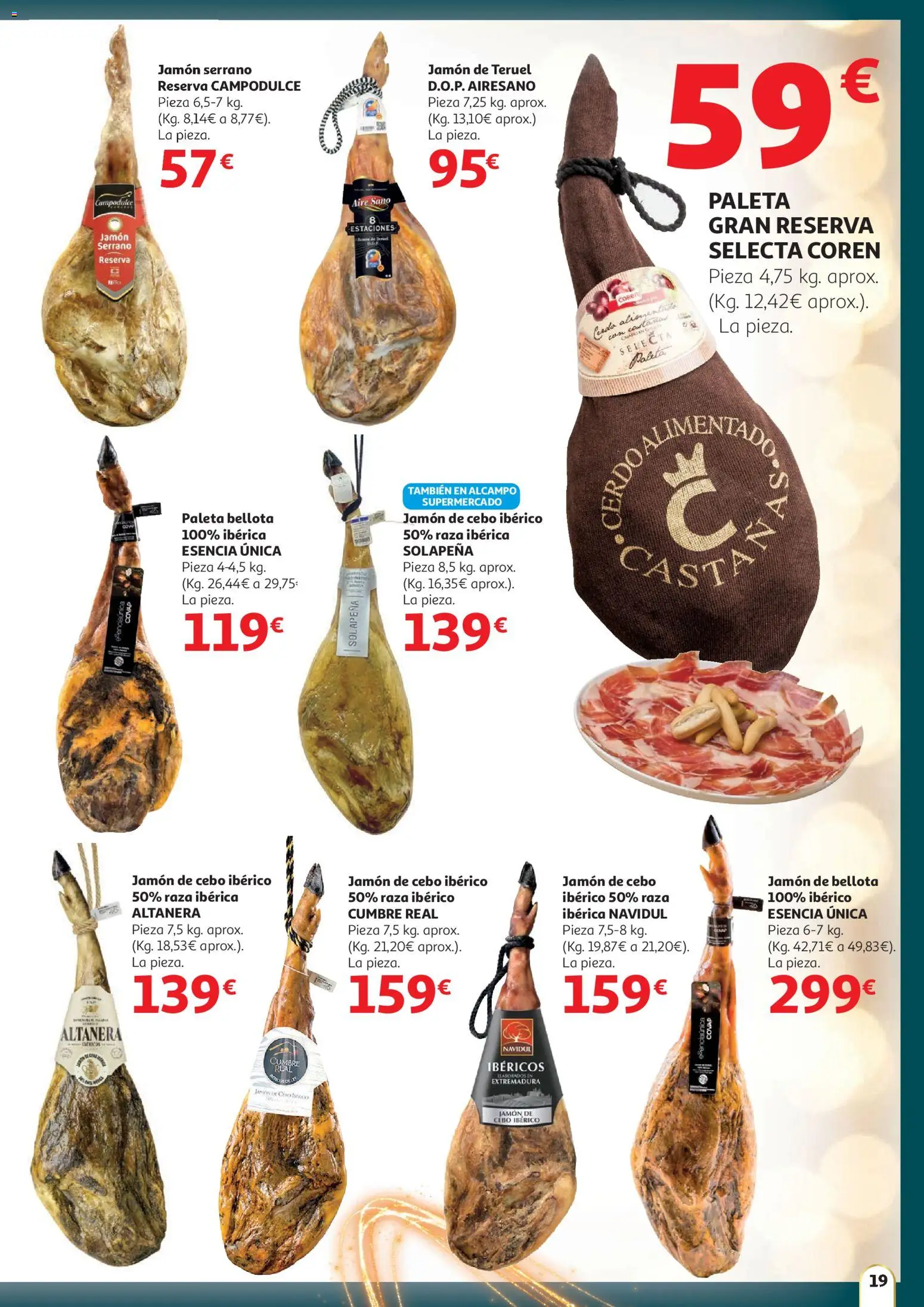 Alcampo - HG Unico │ válido desde el 11.12.2025 | Página: 19 | Productos: Jamón serrano, Jamón, Pasta