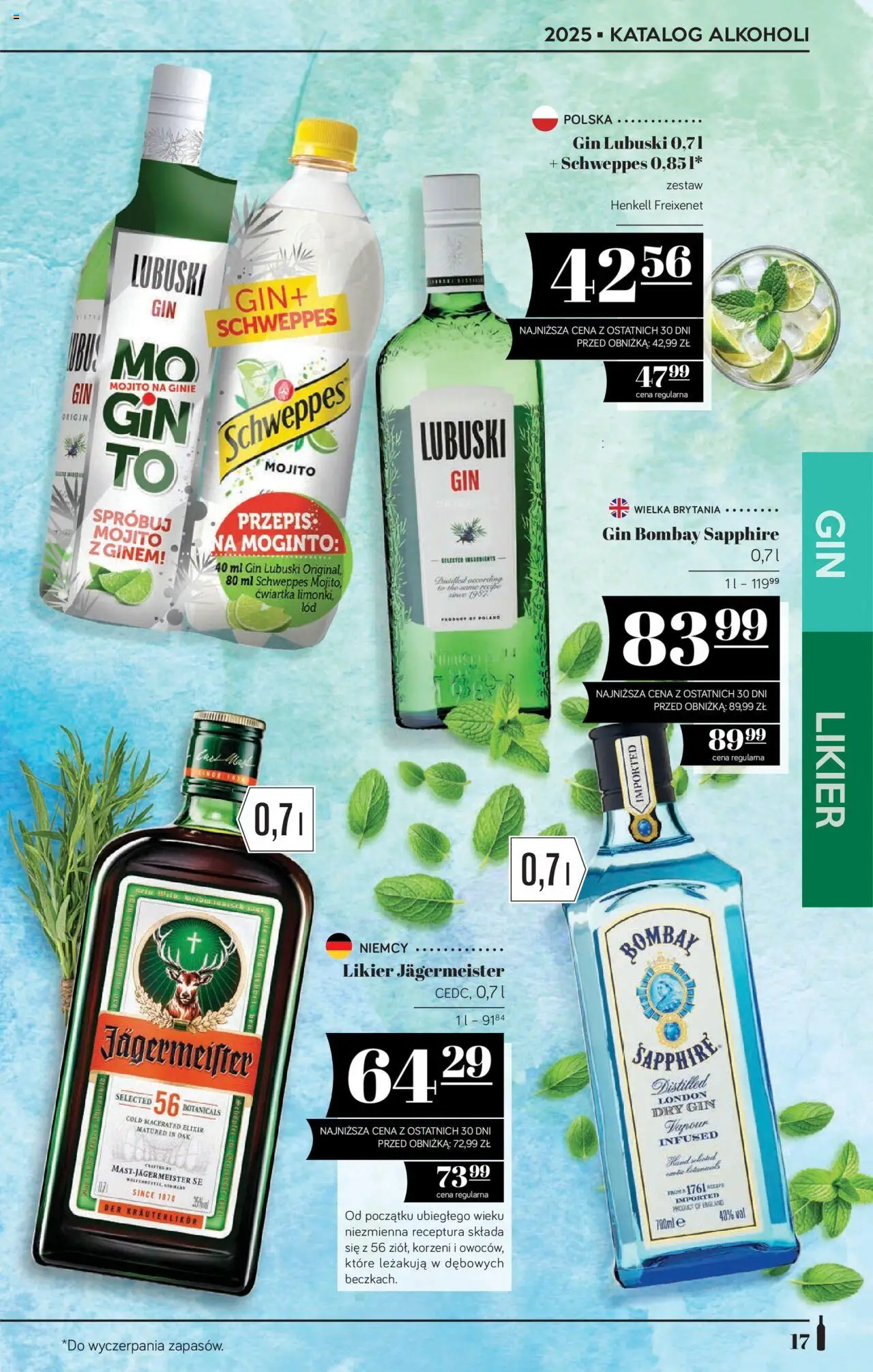 POLOmarket Katalog - Alkoholi od 22.08.2025 | Strona: 17 | Produkty: Gin Bombay, Gin Lubuski, Jagermeister, Gin