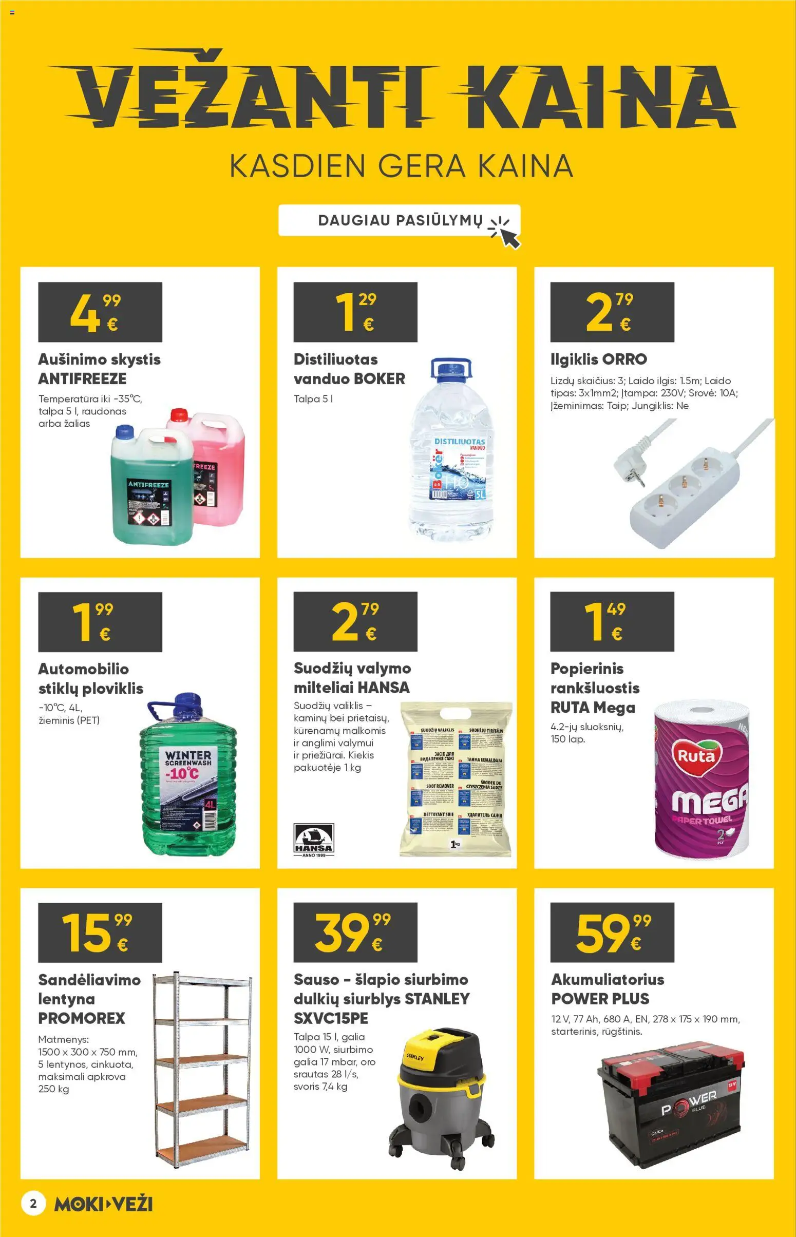 MOKI VEŽI akcijos nuo 05.02.2026 | Puslapis: 2 | Prekių: Rankšluostis, Lentyna, Ploviklis, Akumuliatorius