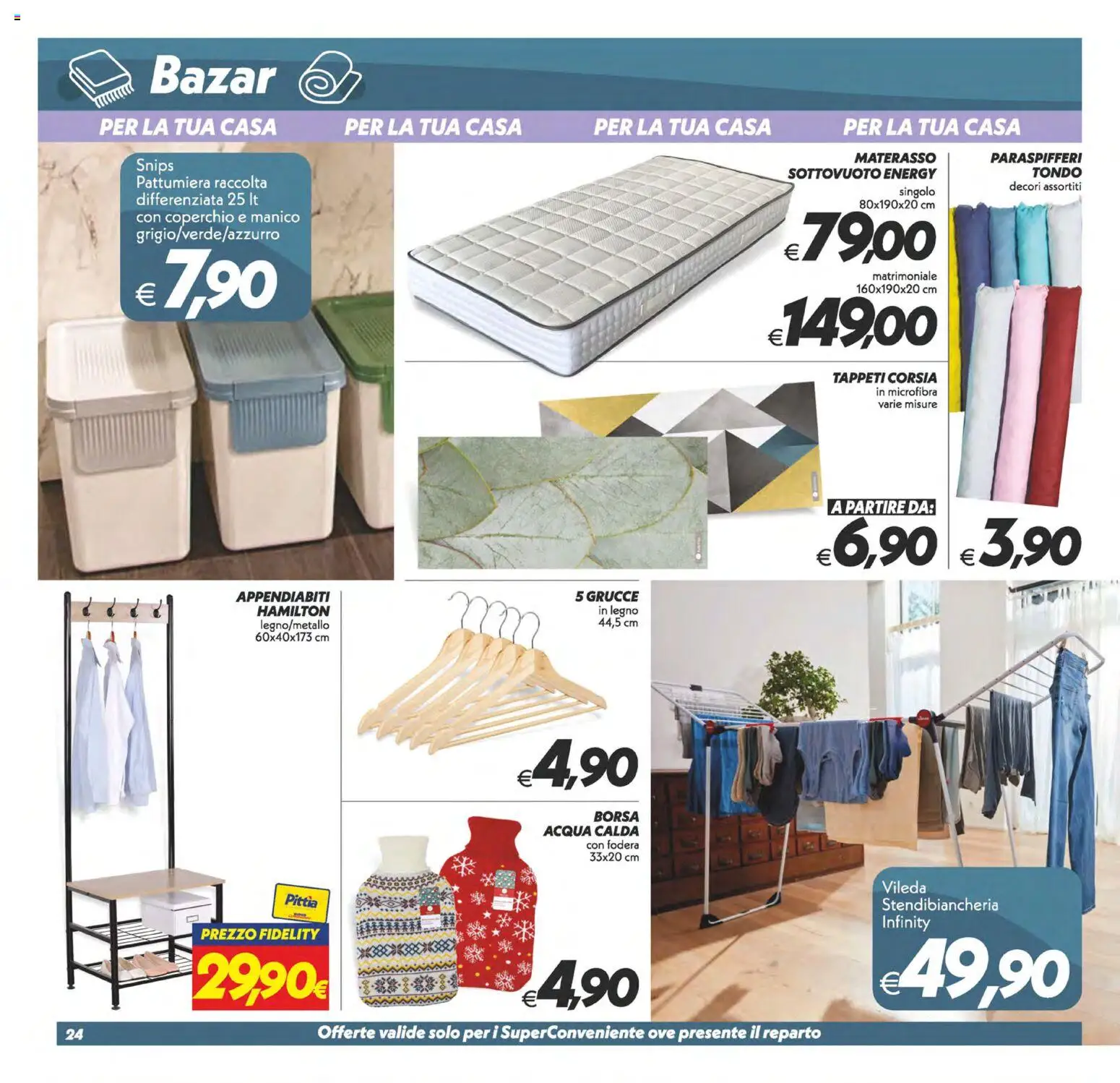 Volantino SuperConveniente del 04.11.2025 | Pagina: 24 | Prodotti: Pattumiera, Borsa, Materasso, Appendiabiti