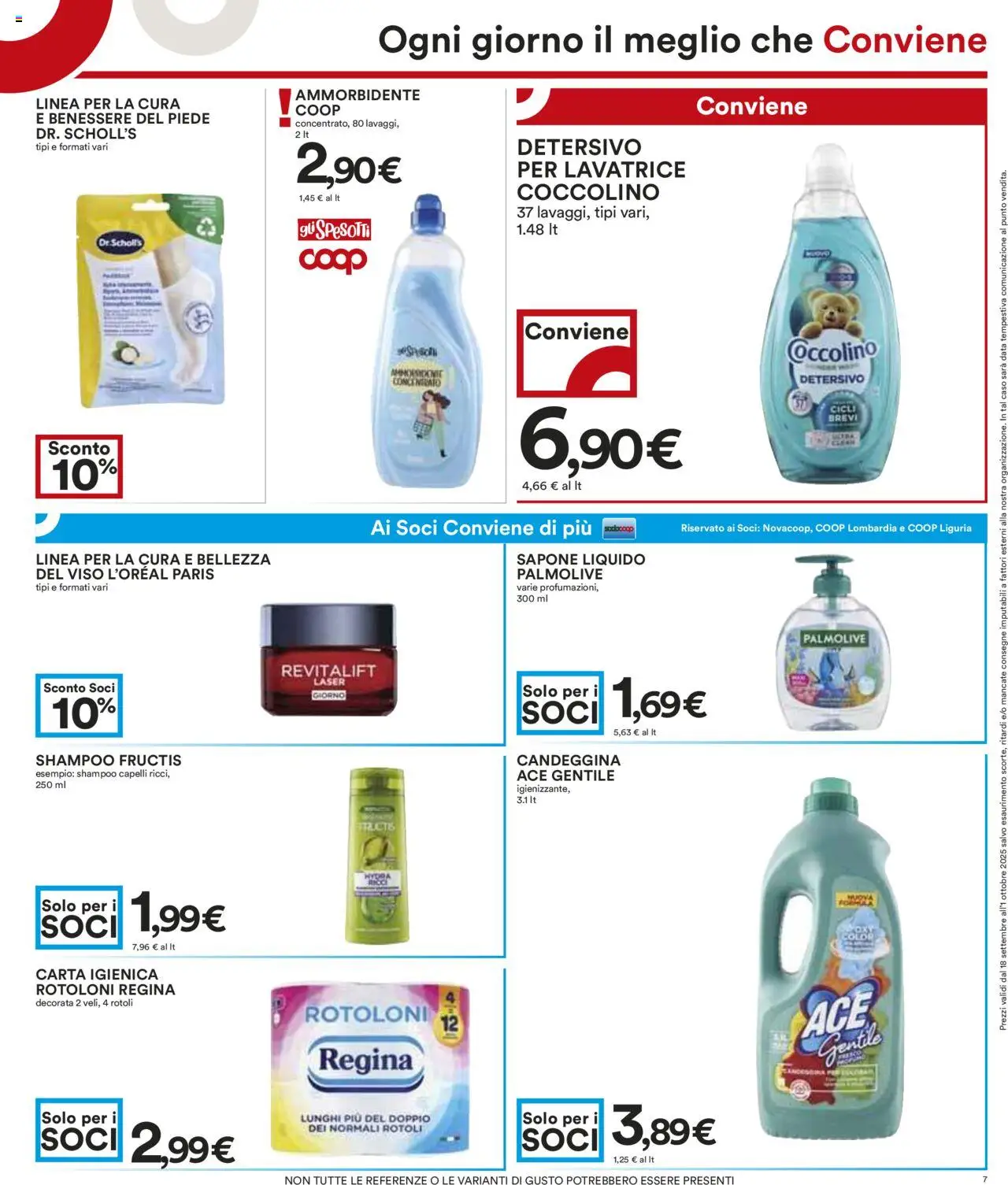 Volantino COOP del 18.09.2025 | Pagina: 7 | Prodotti: Carta igienica, Sapone, Ammorbidente, Candeggina