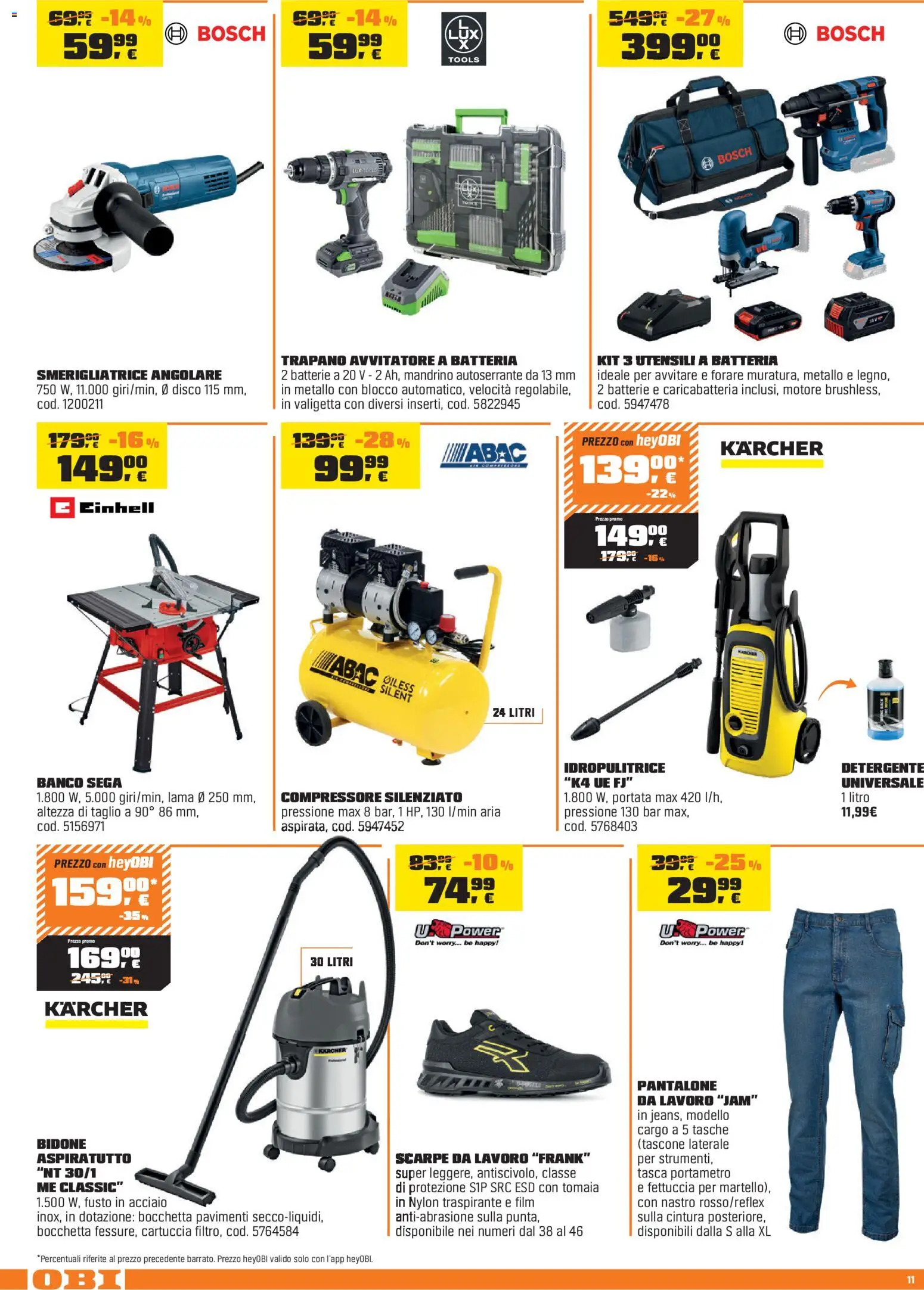 Volantino OBI del 02.04.2026 | Pagina: 11 | Prodotti: Scarpe, Idropulitrice, Disco, Valigetta