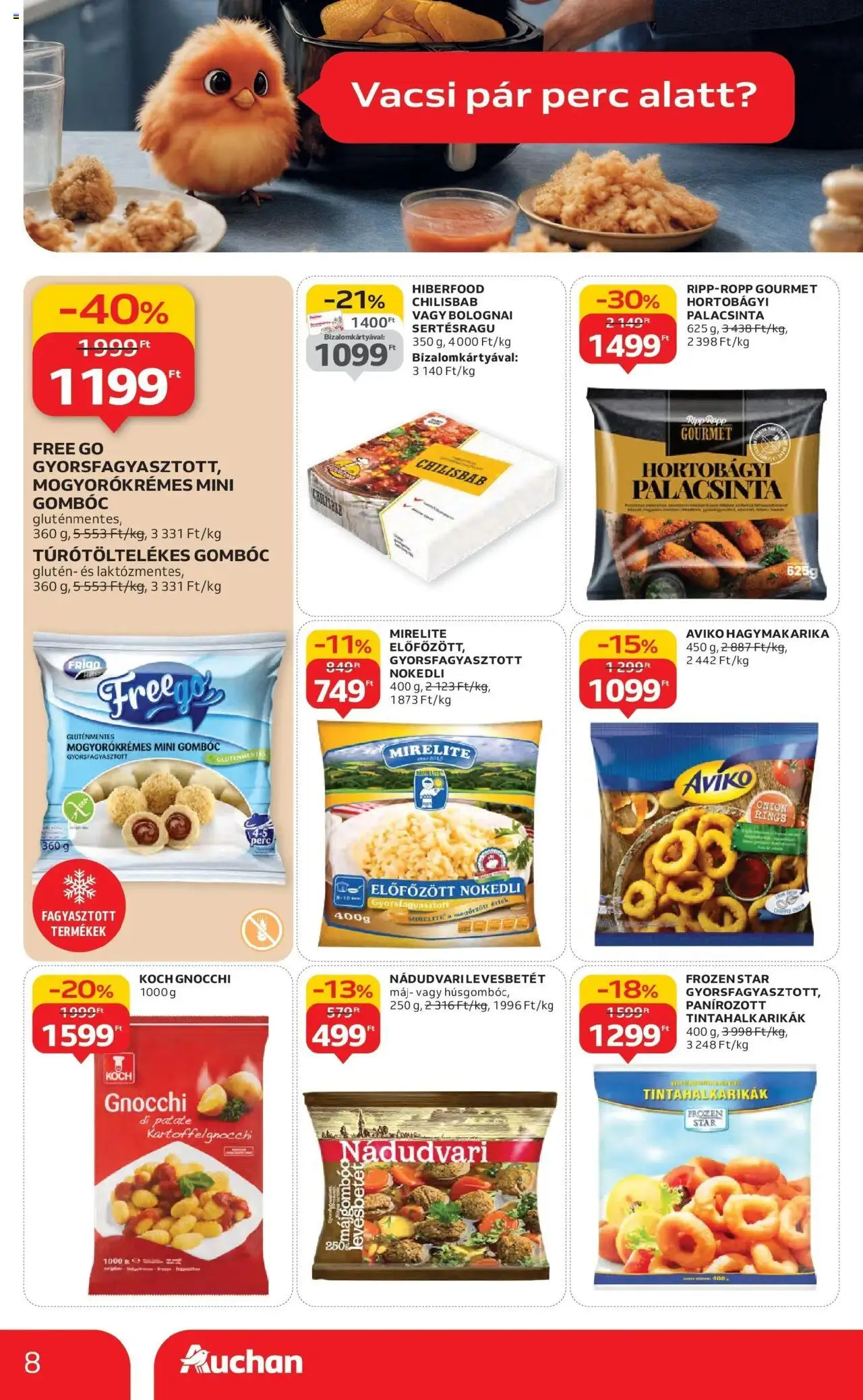 Auchan akciós ujság - amely érvényes a következő dátumtól: 16.10.2025 | Oldal: 8 | Termékek: Gnocchi, Gluténmentes, Hagymakarika