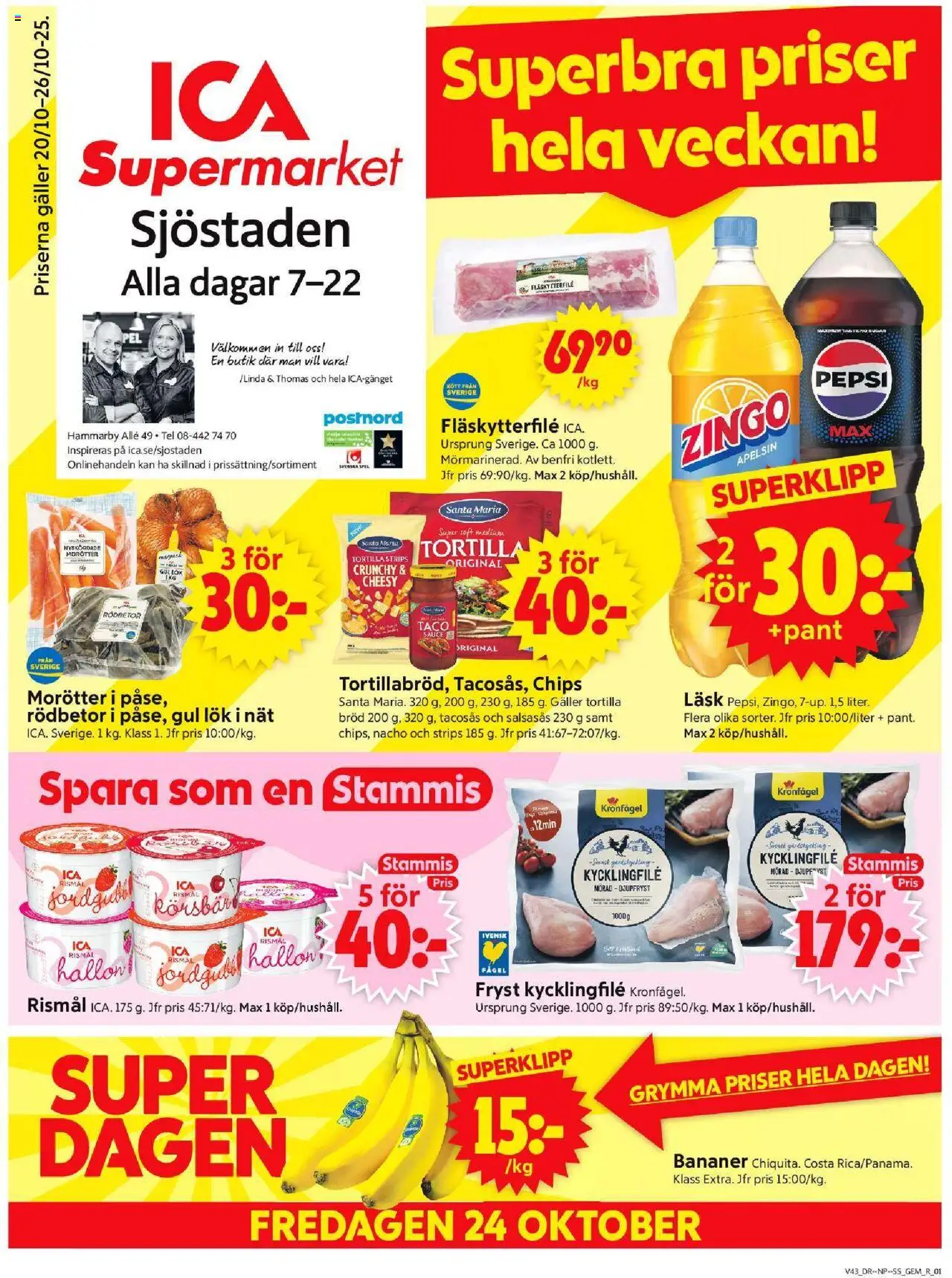 ICA Supermarket reklamblad aktuell från 20.10.2025 | Sida: 1 | Produkter: Zingo, Galler, Pepsi, Bananer