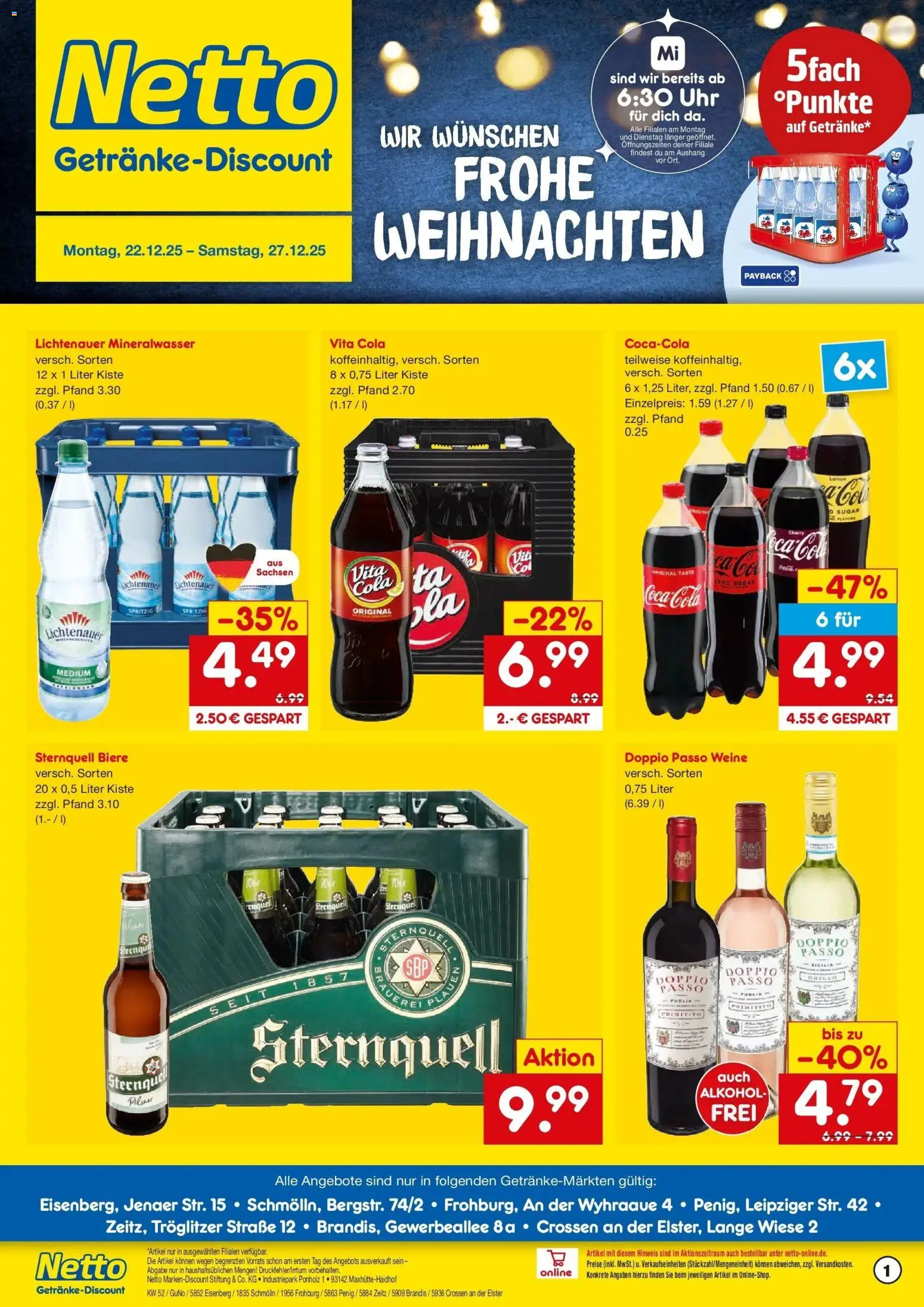 Netto Marken-Discount prospekt Schmölln	 – gültig ab 22.12.2025 | Seite: 1 | Produkte: Coca cola, Cola, Mineralwasser, Uhr