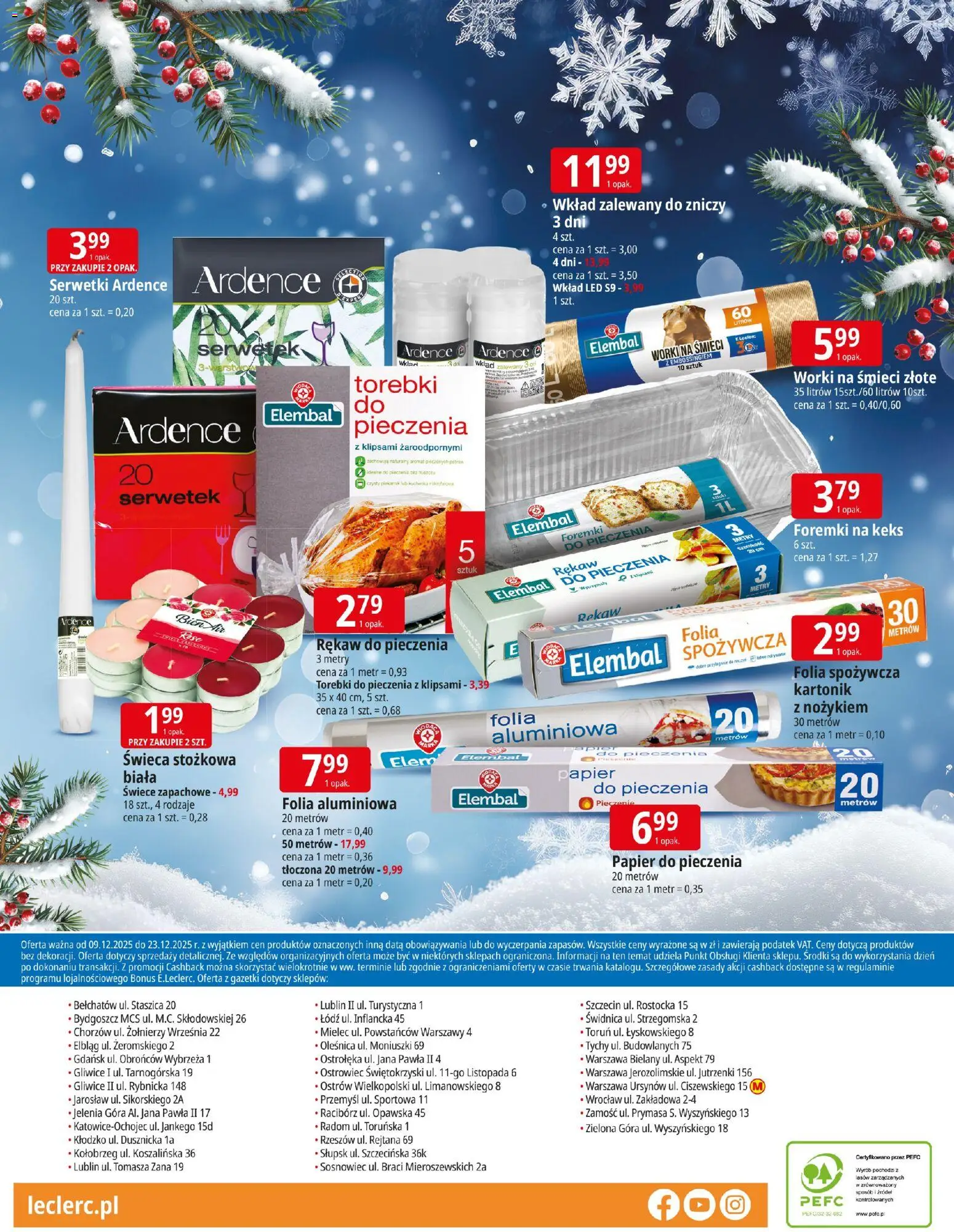E.Leclerc Gazetka - Warszawa Bielany Święta od 09.12.2025 | Strona: 32 | Produkty: Folia spożywcza, Papier do pieczenia, Świece, Torebki