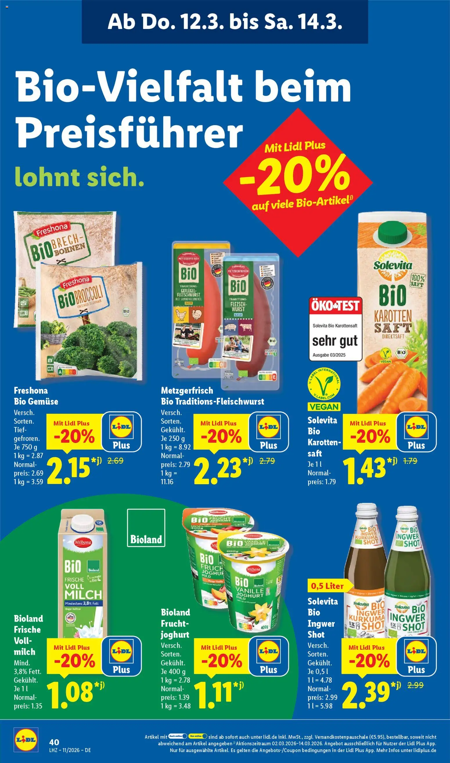 Lidl Prospekt Gedern – gültig ab 09.03.2026 | Seite: 62 | Produkte: Milch, Gemüse, Wurst, Saft