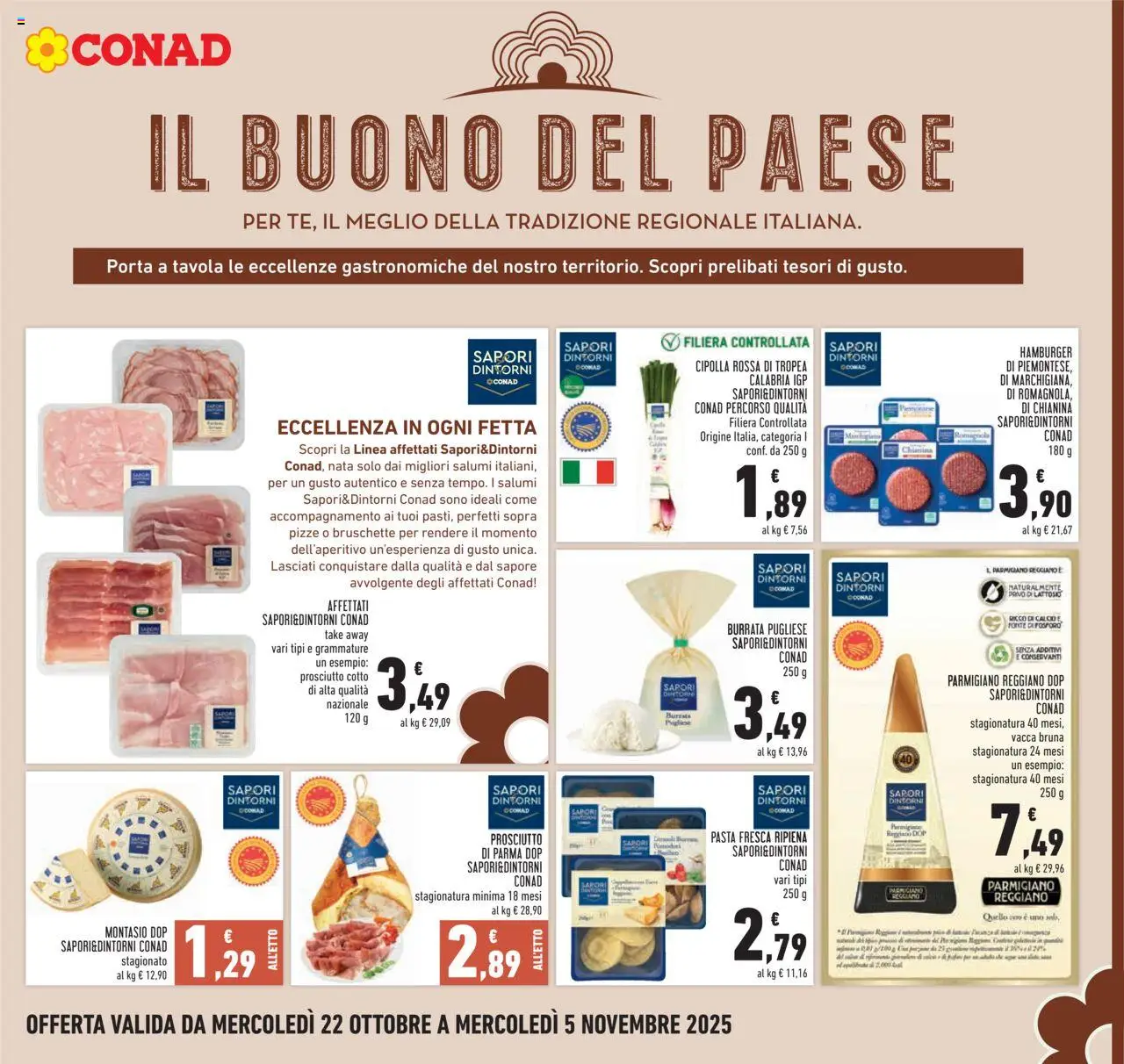 Volantino Conad del 22.10.2025 | Pagina: 11 | Prodotti: Prosciutto, Pasta, Parmigiano, Burrata